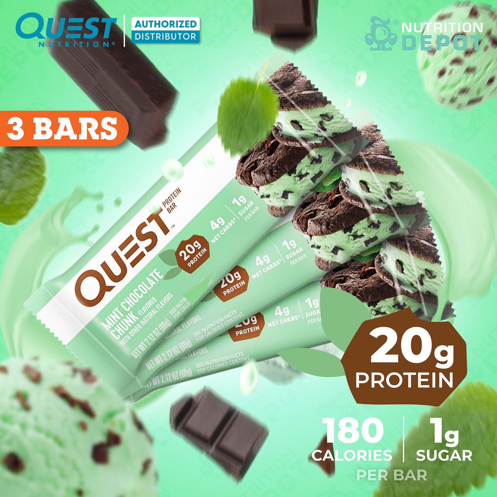 Quest Protein Bar Mint Chocolate Chunk 3 Bars