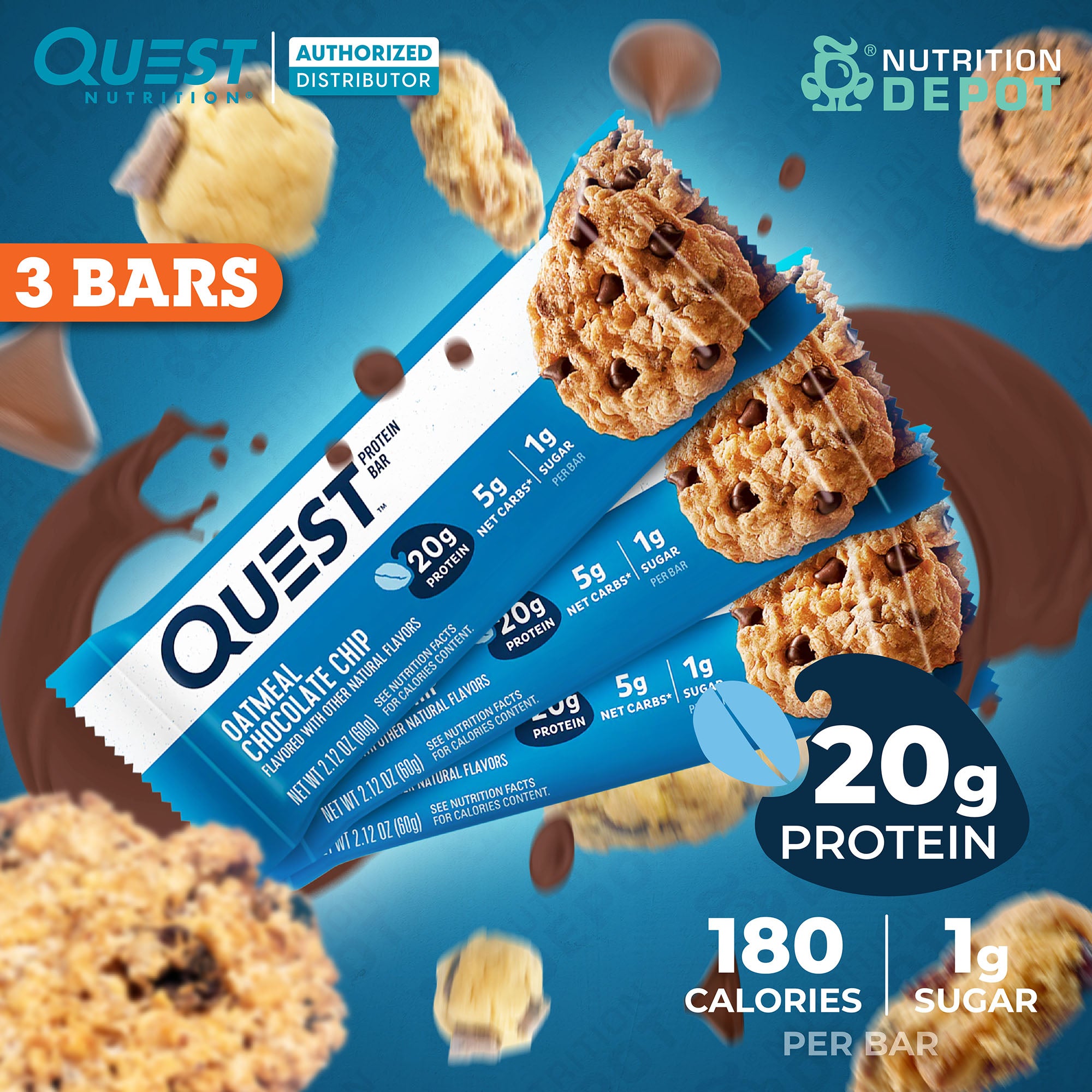 Quest Protein Bar - Oatmeal Chocolate Chip 3 Bars