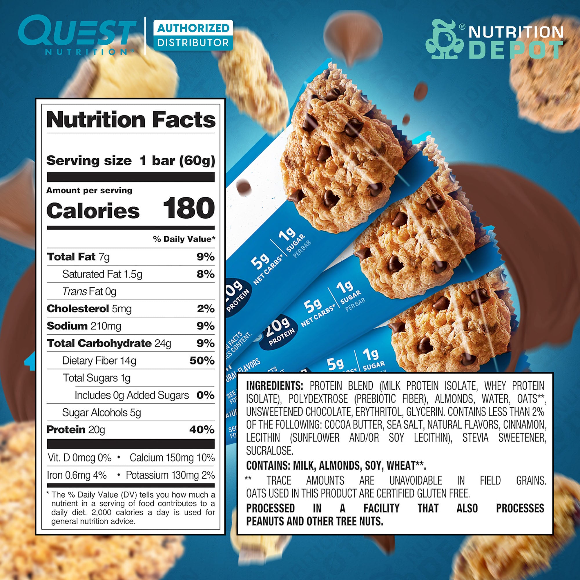 Quest Protein Bar - Oatmeal Chocolate Chip 3 Bars