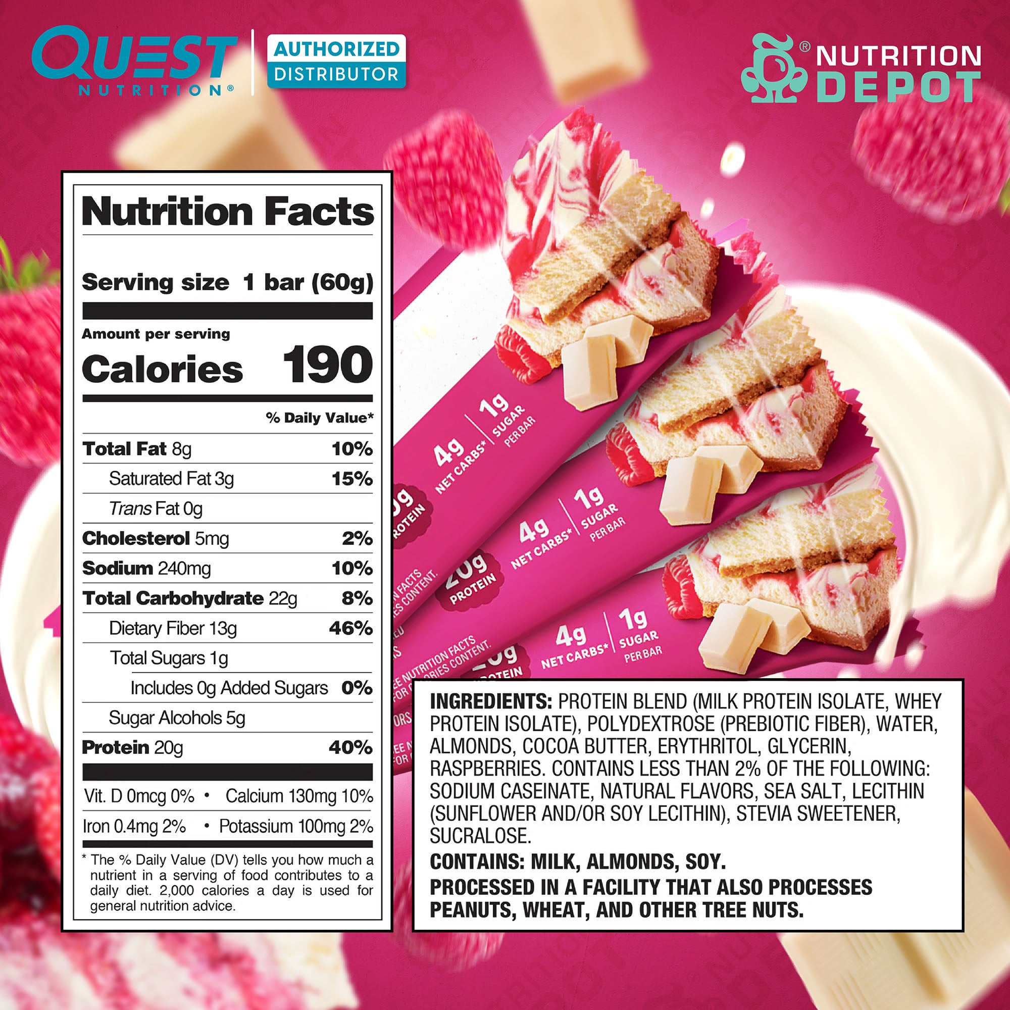 Quest Protein Bar - White Chocolate Raspberry 3 Bars