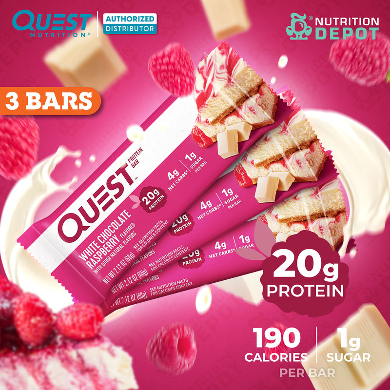 Quest Protein Bar - White Chocolate Raspberry 3 Bars