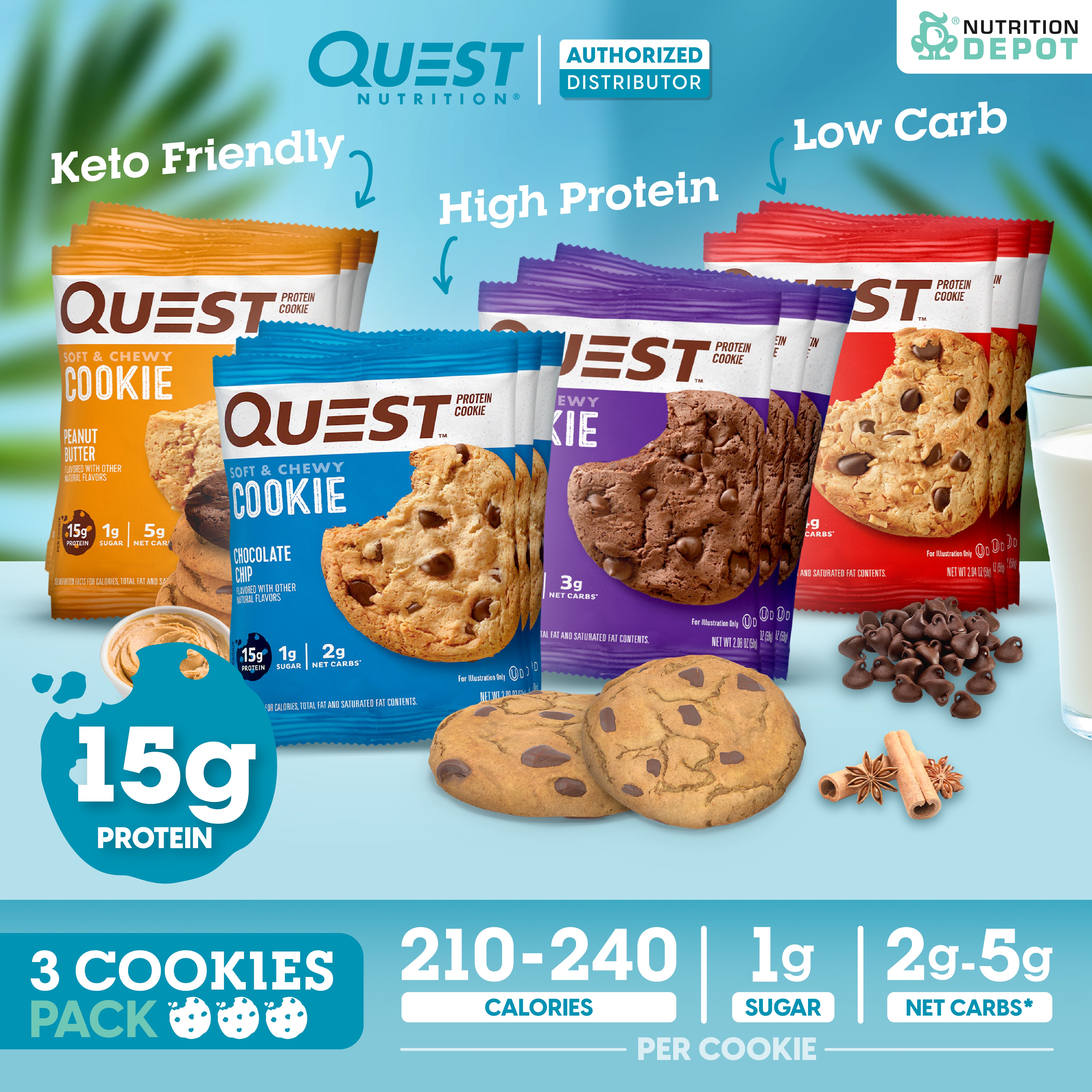 โปรตีนคุกกี้ Quest Protein Cookie Double Chocolate Chip 3 Pieces