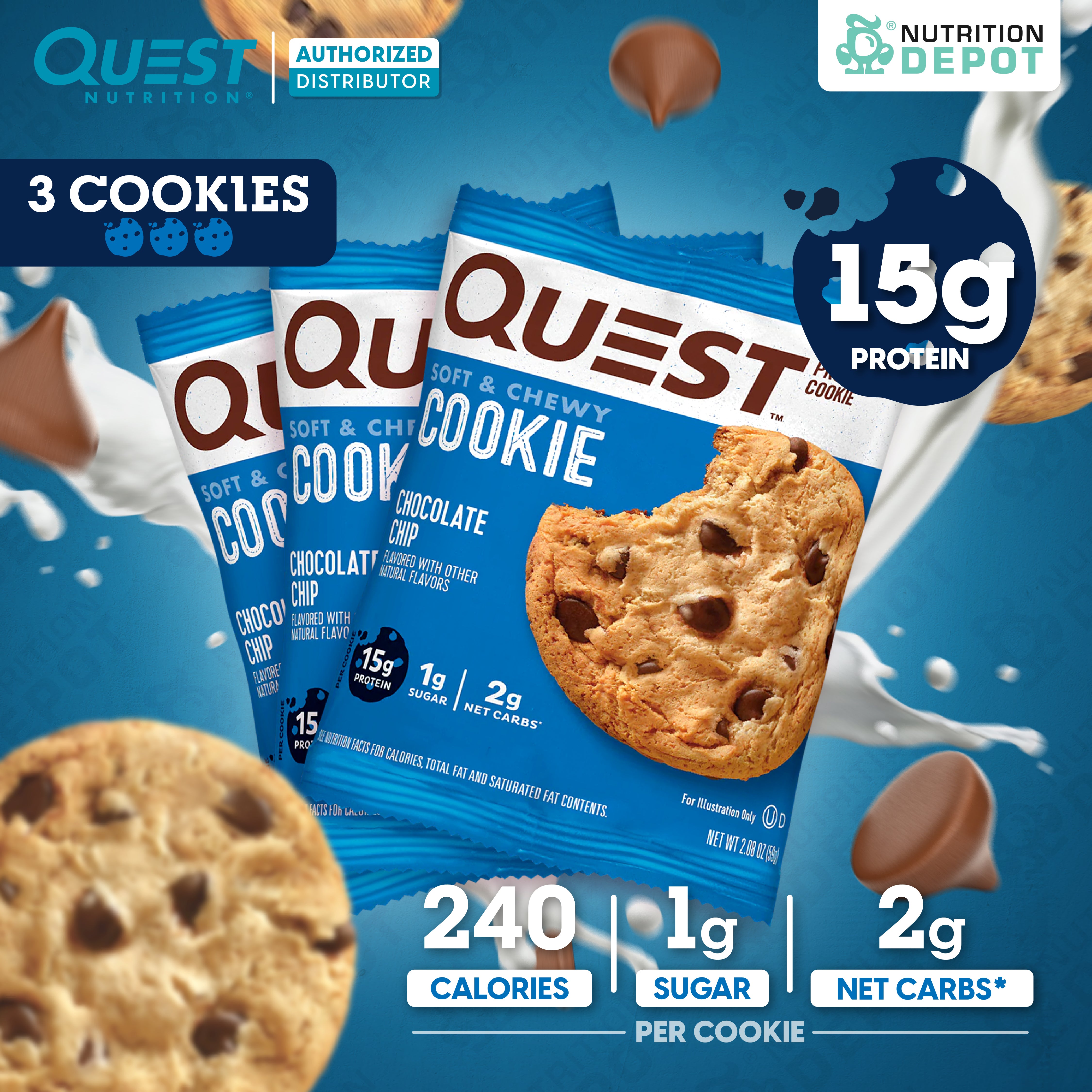 โปรตีนคุกกี้ Quest Protein Cookie Chocolate Chip 3 Pieces