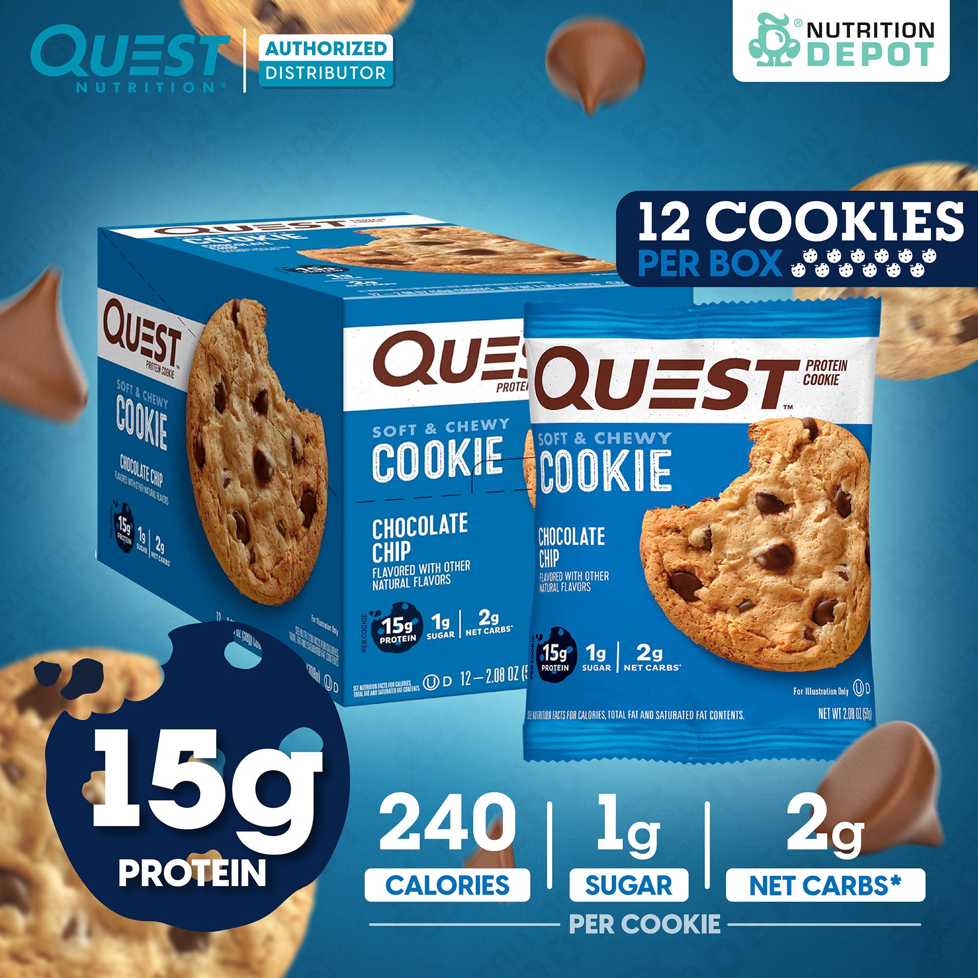 โปรตีนคุกกี้ Quest Protein Cookie Chocolate Chip 1 Box (12 Pieces)