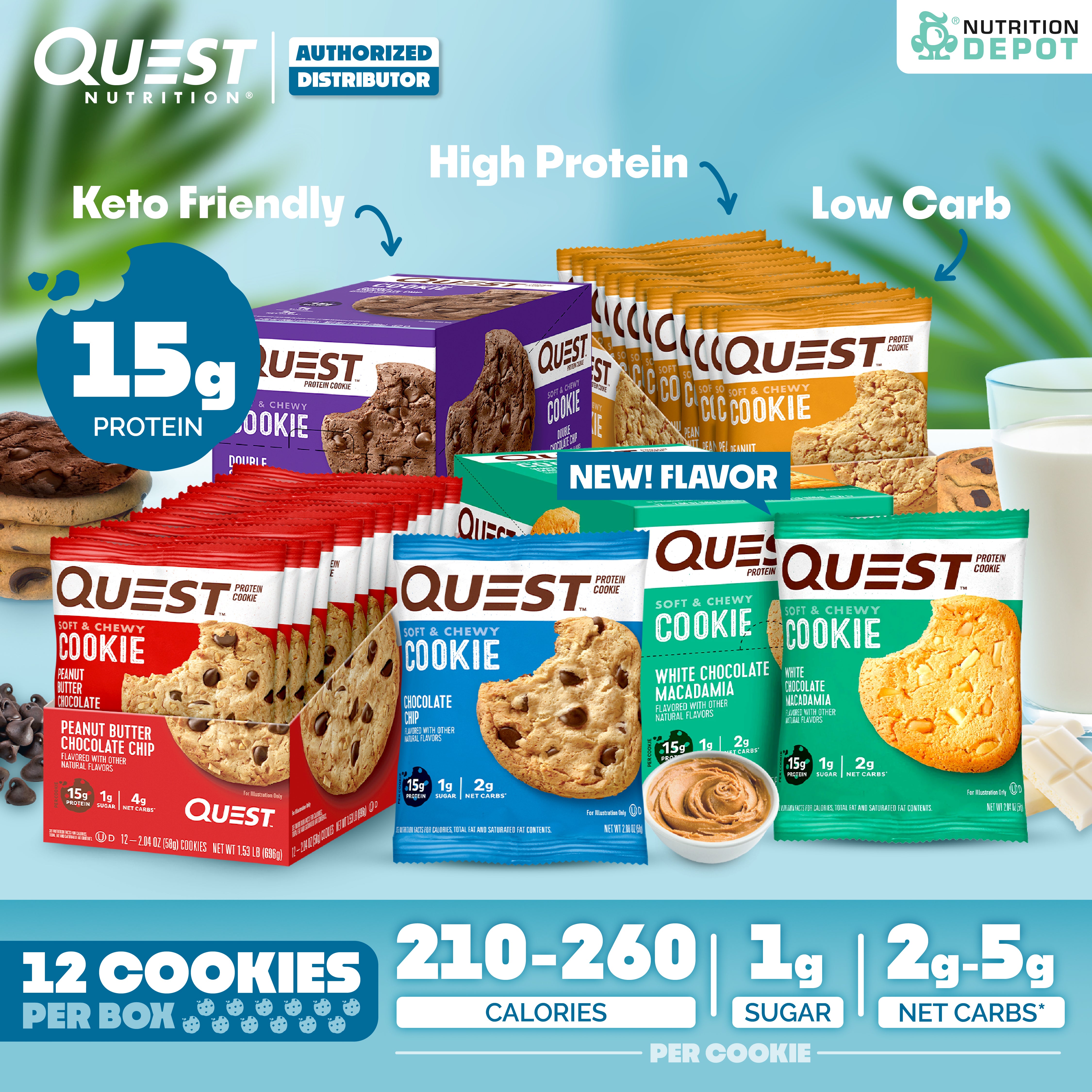 โปรตีนคุกกี้ Quest Protein Cookie White Chocolate Macadamia 1 Box (12 Pieces)