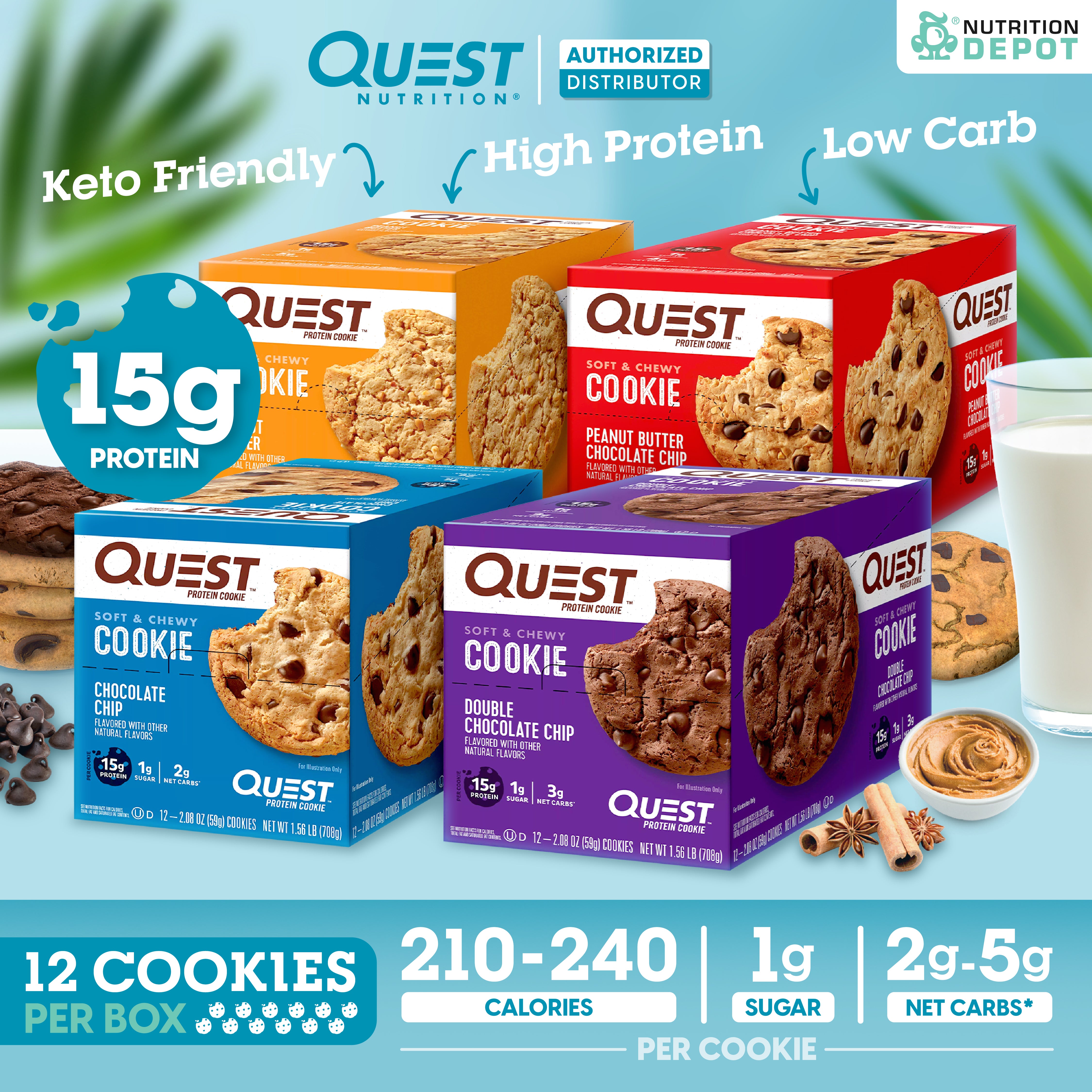 โปรตีนคุกกี้ Quest Protein Cookie Chocolate Chip 1 Box (12 Pieces)