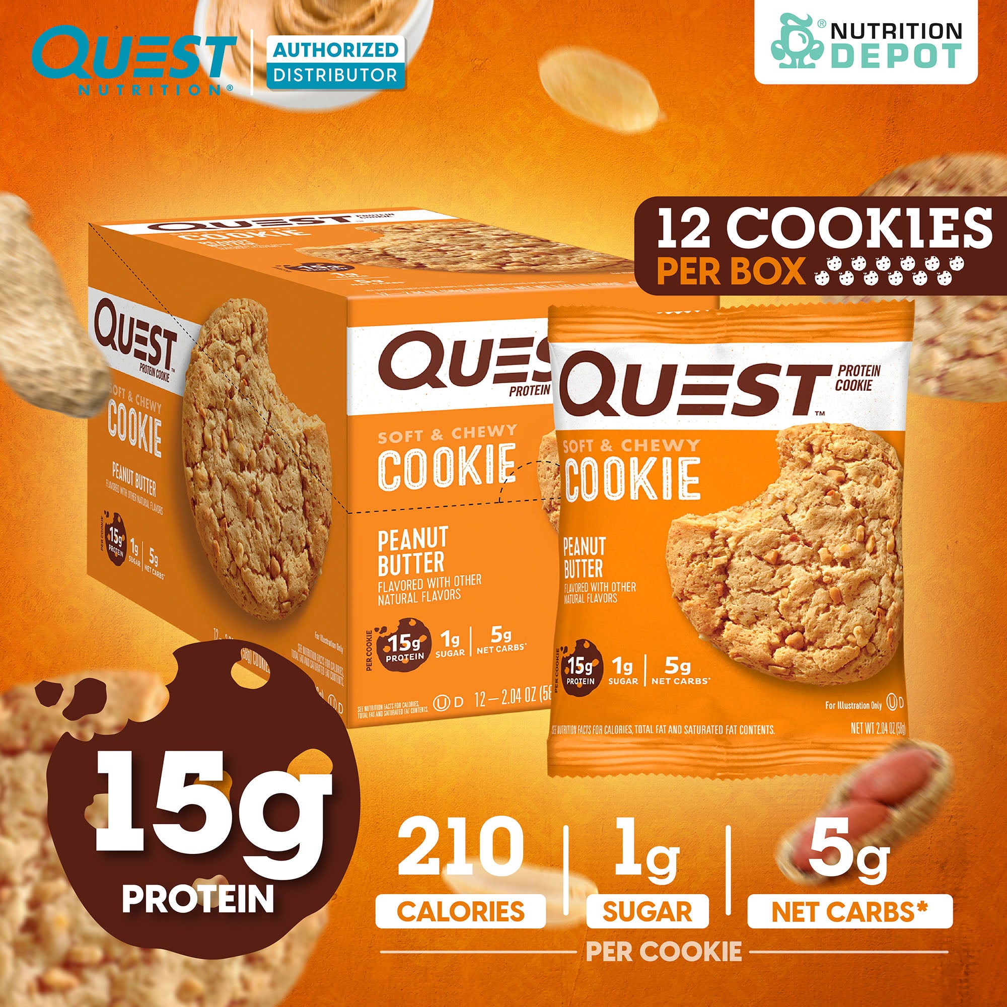 โปรตีนคุกกี้ Quest Protein Cookie Peanut Butter 1 Box (12 Pieces)