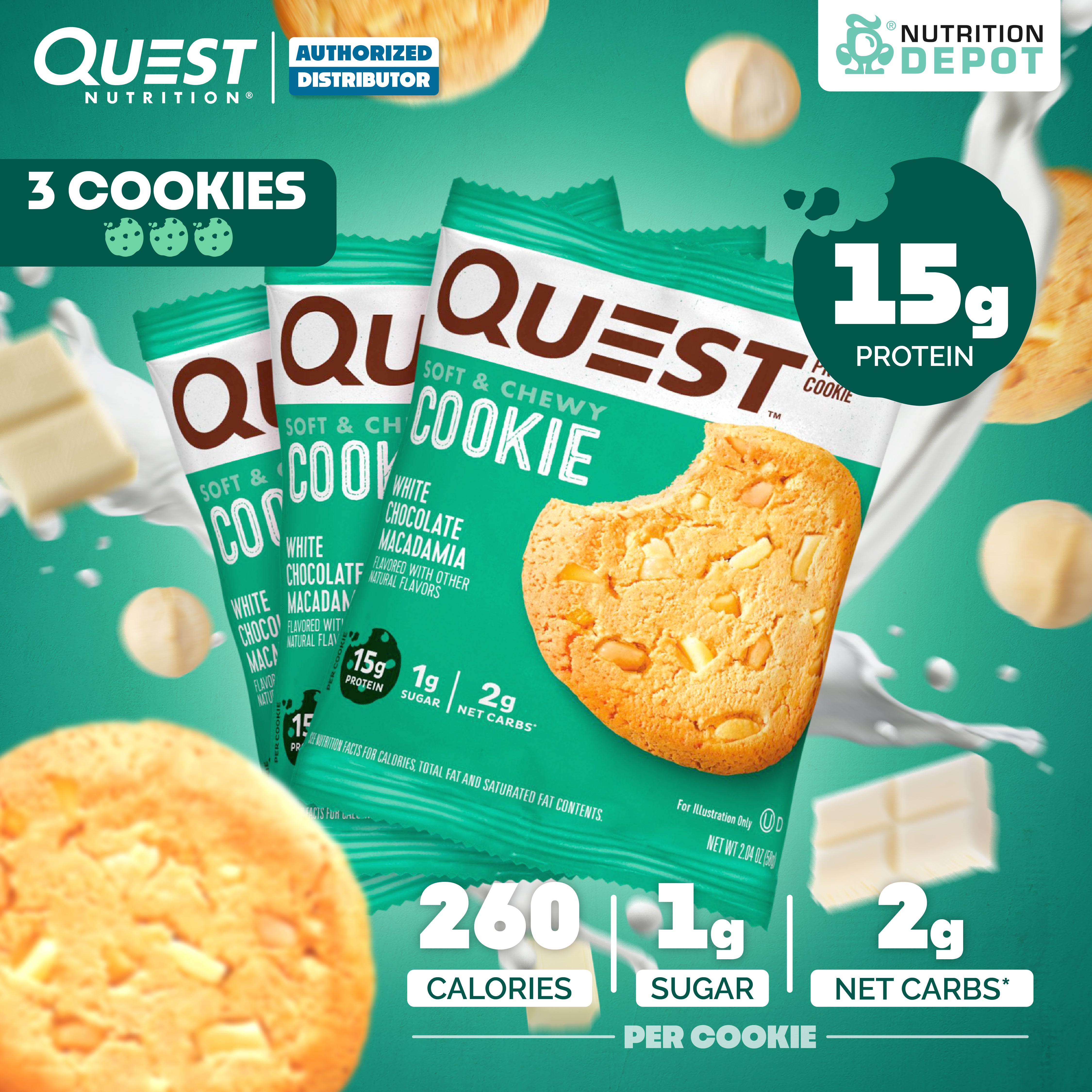 โปรตีนคุกกี้ Quest Protein Cookie White Chocolate Macadamia 3 Pieces