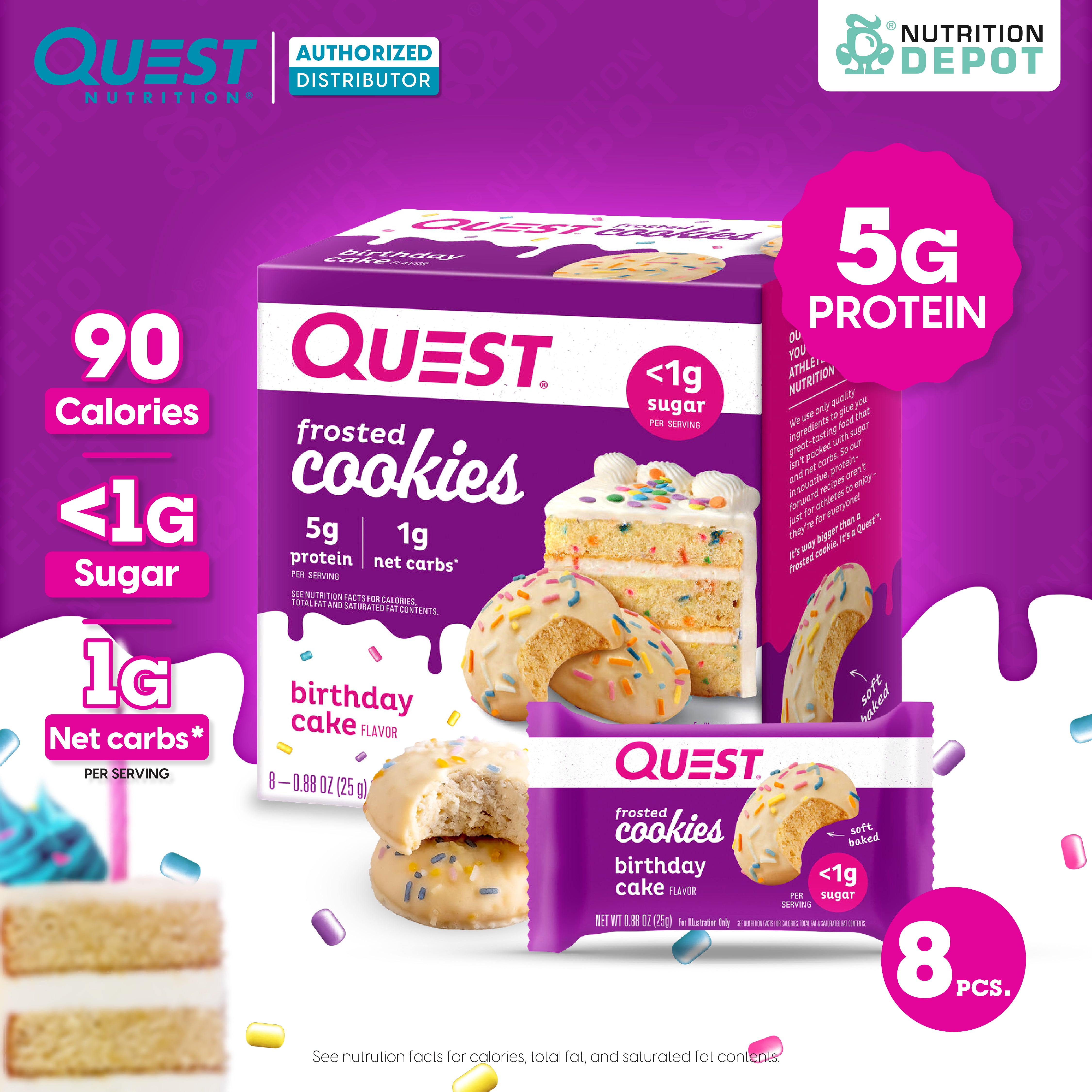 Quest Protein Frosted Cookie Birthday Cake - 1 Box (8 Pieces)