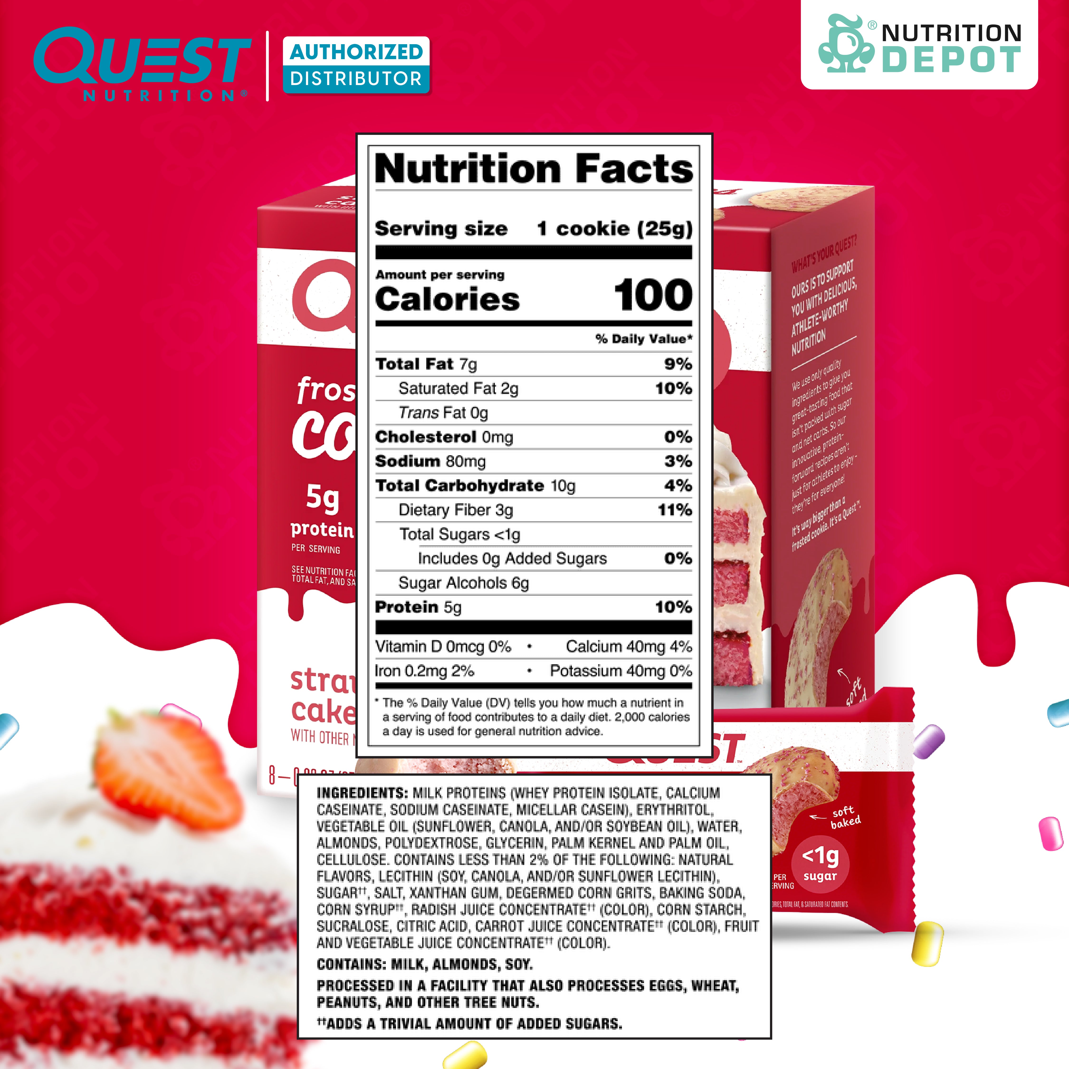 Quest Protein Frosted Cookie Strawberry Cake - 1 Box (8 Pieces)