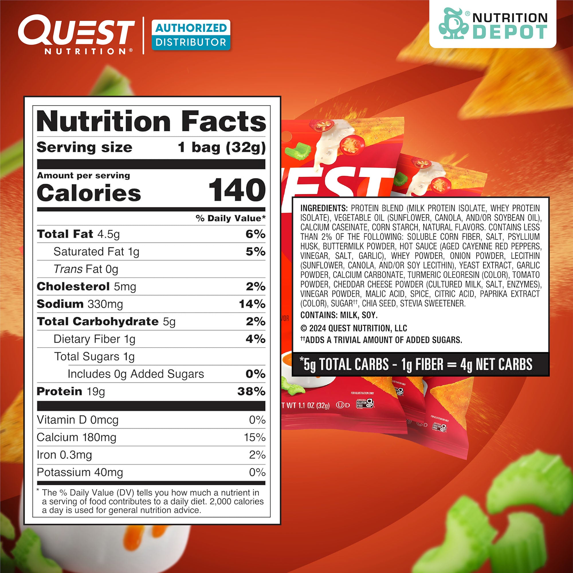 Quest Protein Chips Tortilla Style - Buffalo Ranch (5 Bag) ขนมโปรตีนอบกรอบ