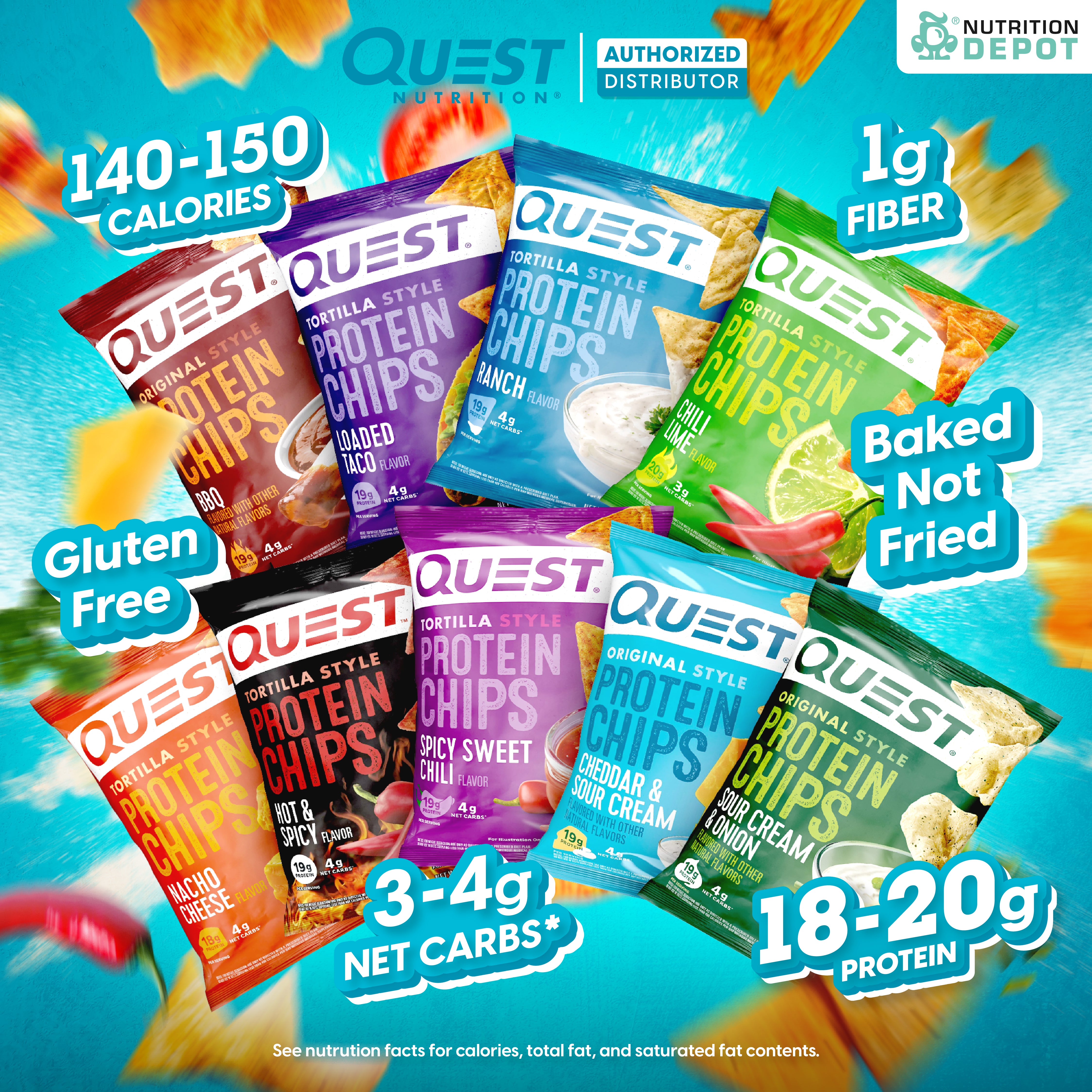 BBF.14/DEC/24 Quest Protein Chips Tortilla Style - Chili Lime (5 Bag) ขนมโปรตีนอบกรอบ