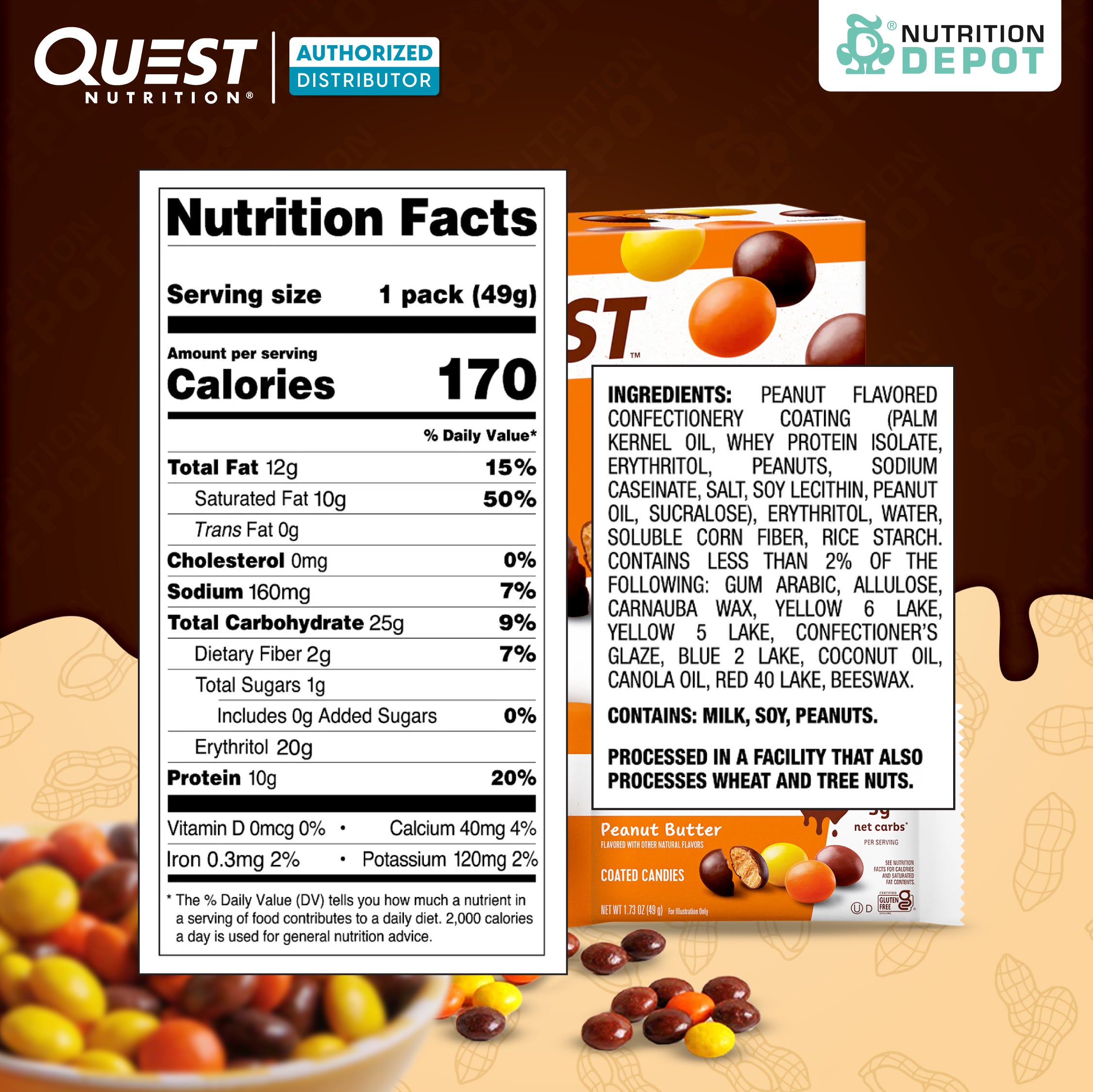 Quest Coated Candies Peanut Butter 49g ( 1 Box / 4 pcs.)