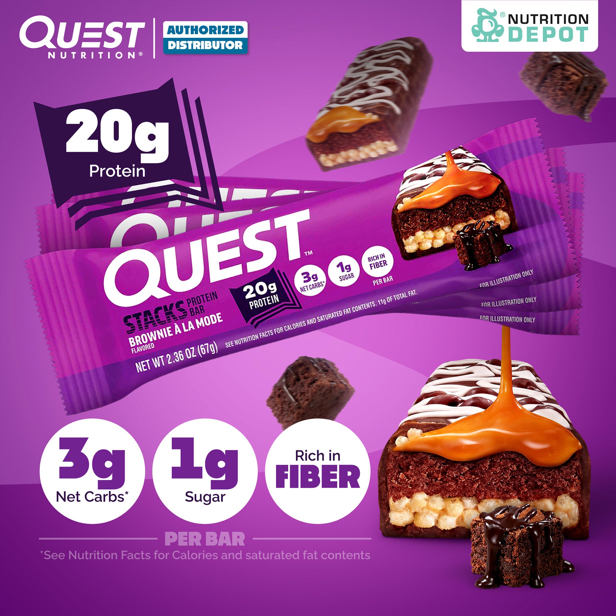 Quest Stacks Protein Bar  Brownie À La Mode 3 Bars