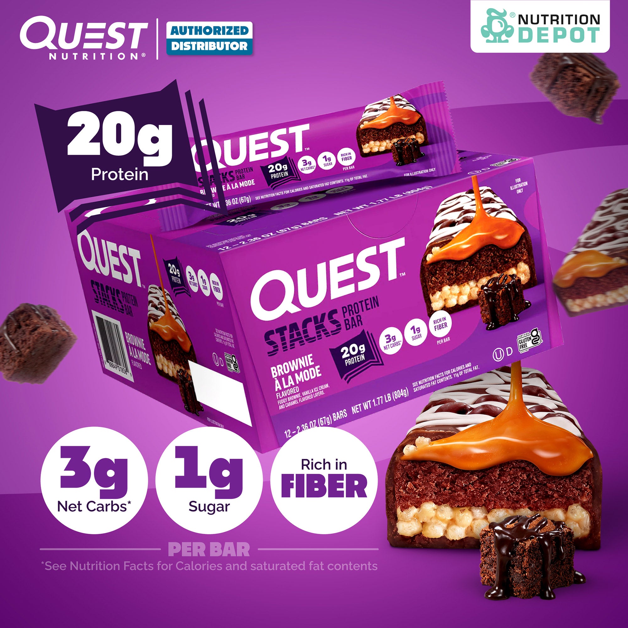 Quest Stacks Protein Bar  Brownie À La Mode 1 Box (12 Bars)