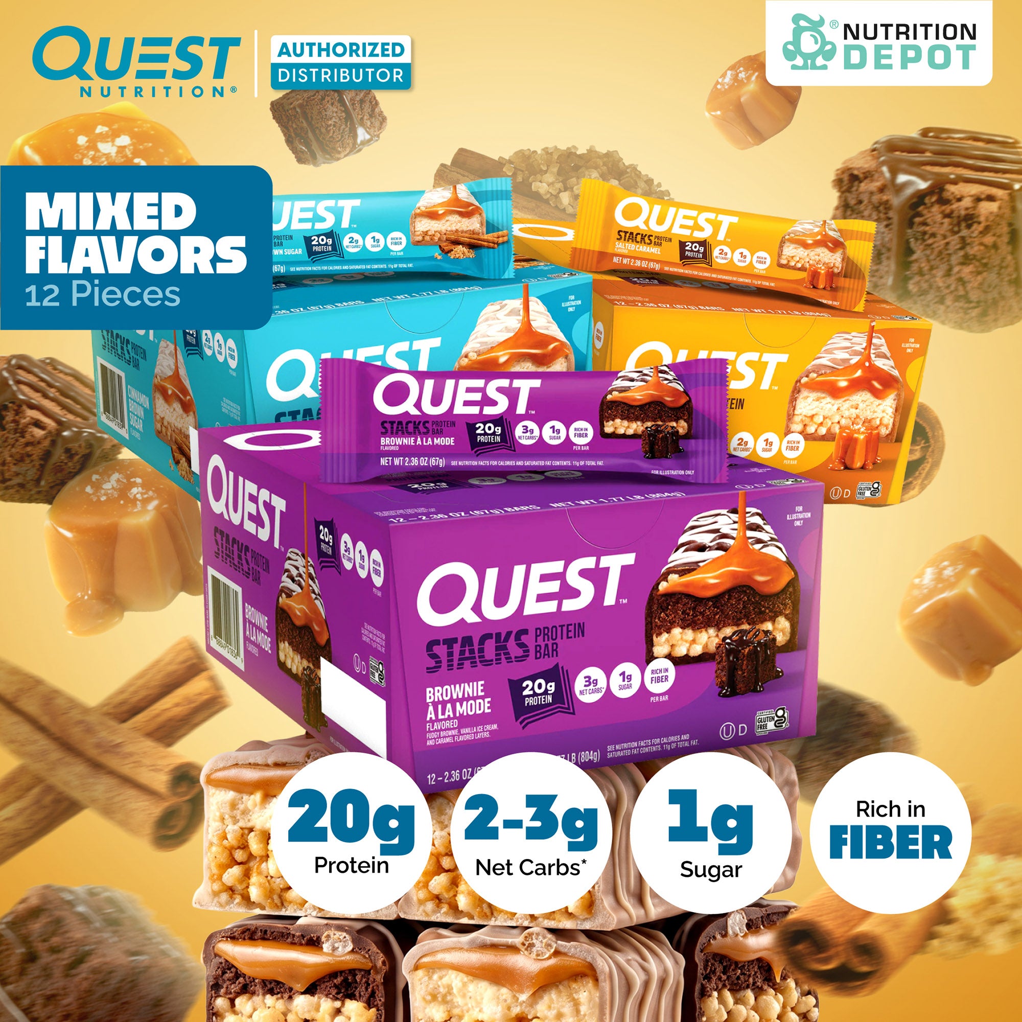 Quest Stacks Protein Bar  Mixed Flavor 12 Bars (คละรส 12 แท่ง)