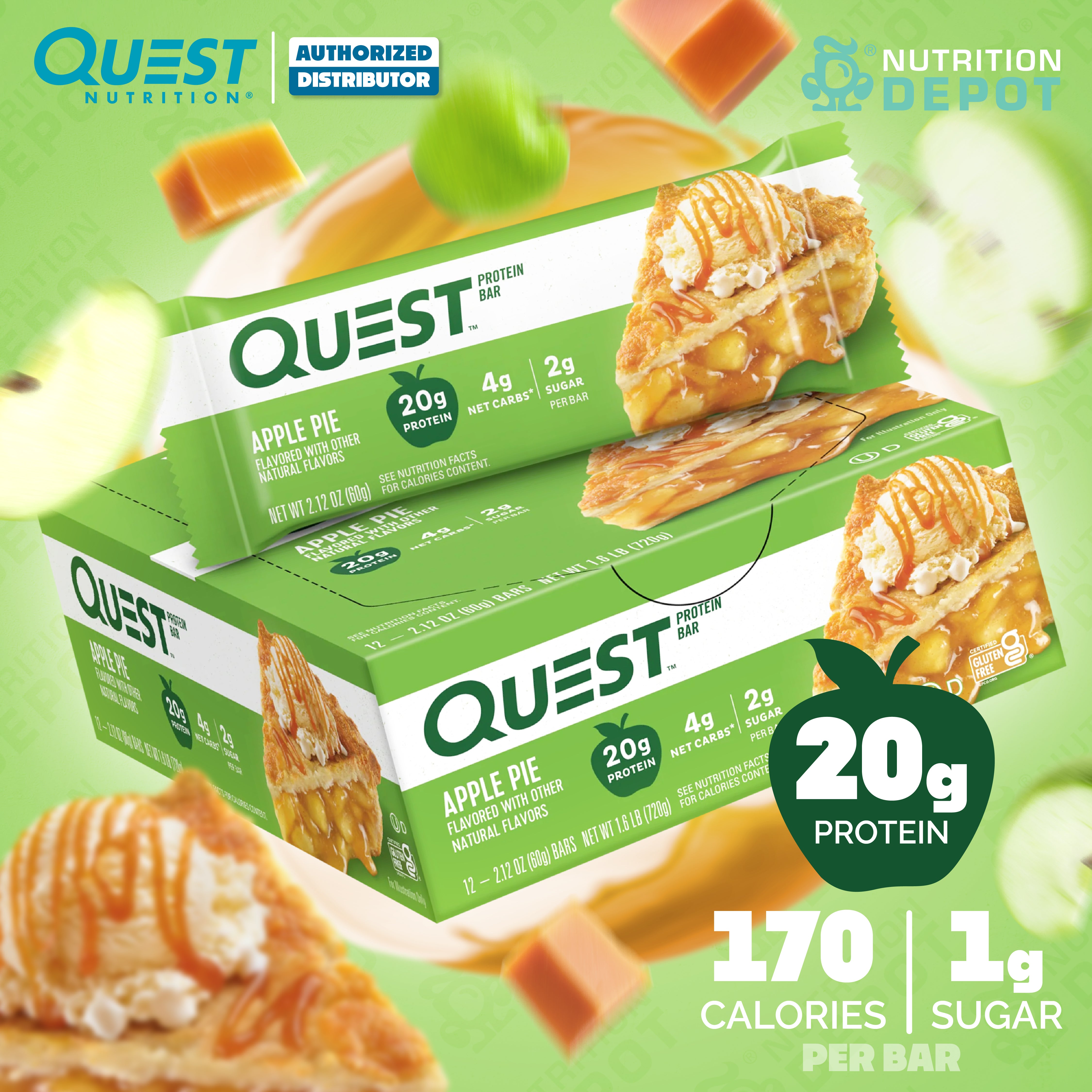 โปรตีนบาร์ Quest Protein Bar - Apple Pie 1 Box (12 Bars)