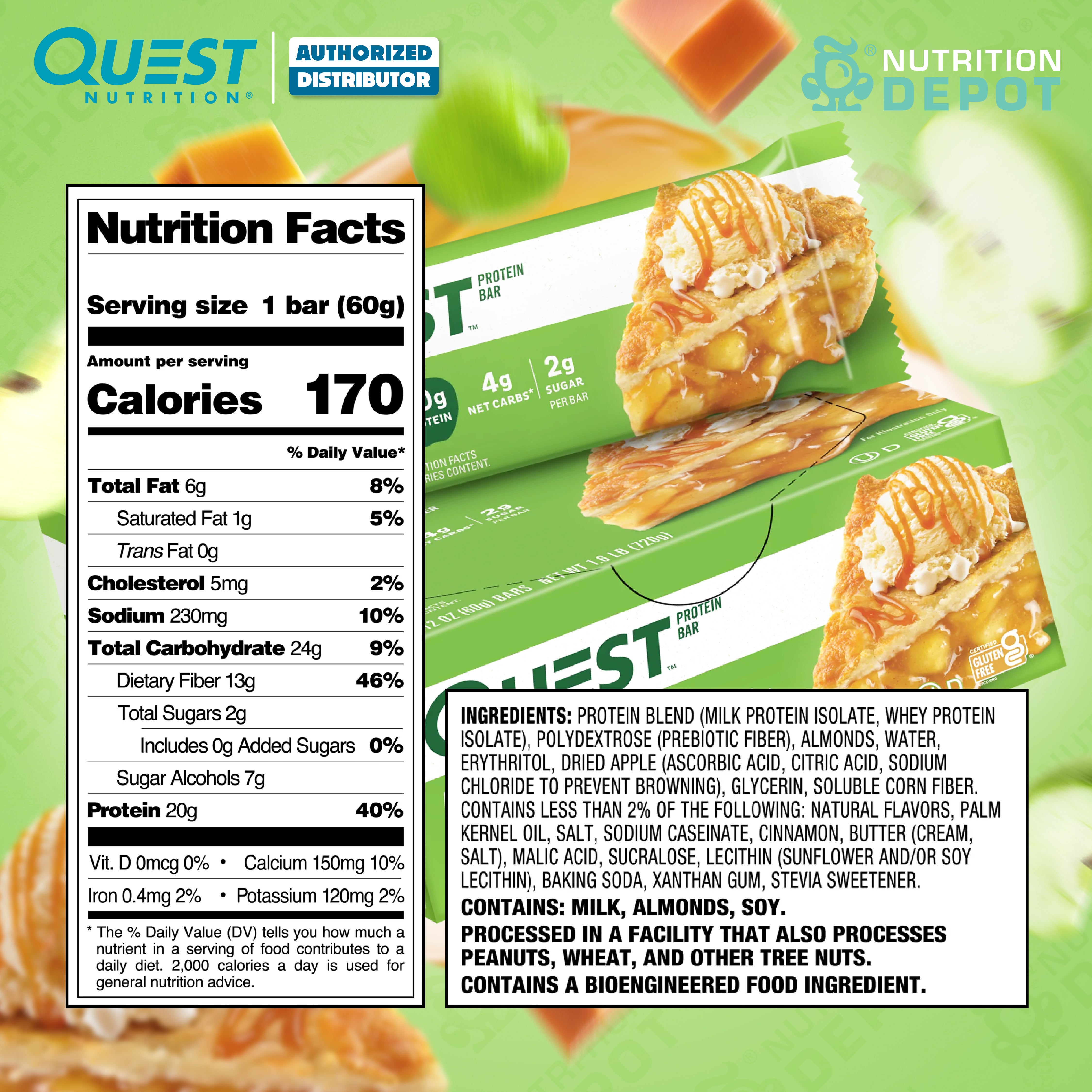 โปรตีนบาร์ Quest Protein Bar - Apple Pie 1 Box (12 Bars)