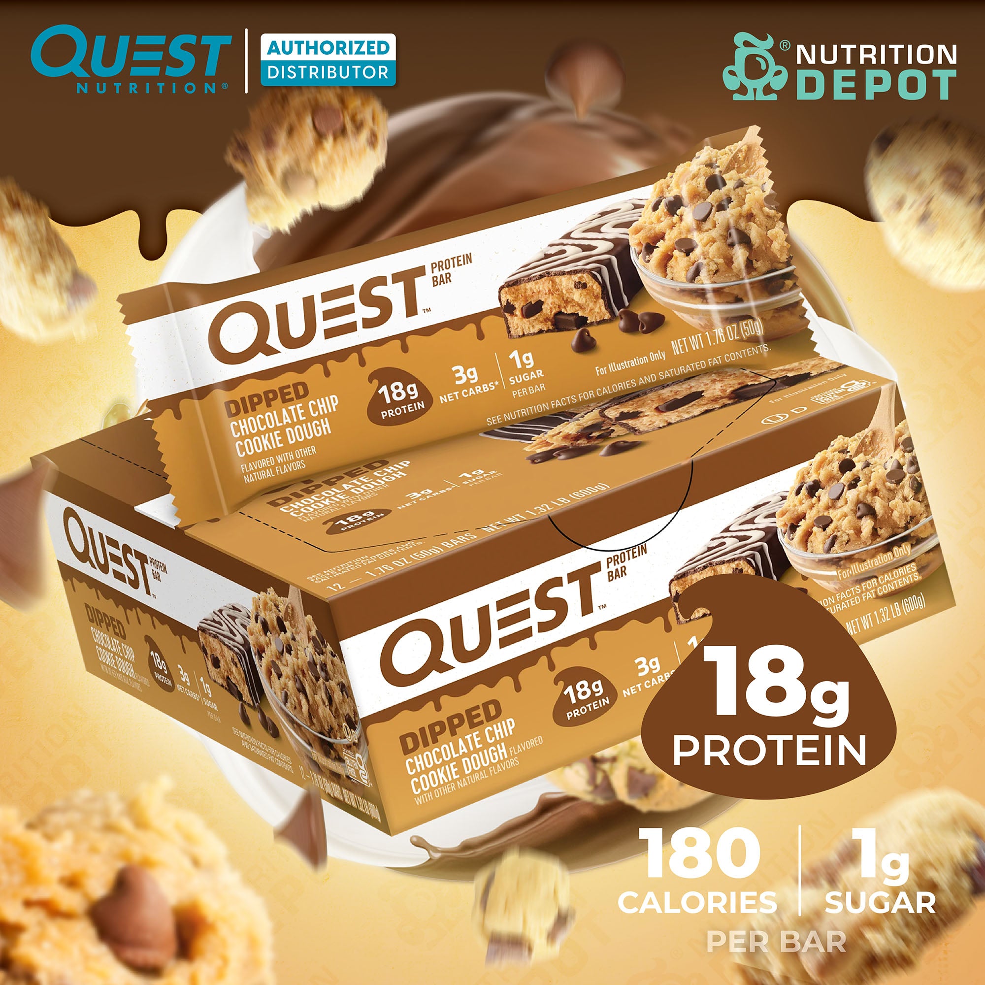 โปรตีนบาร์ Quest Protein Bar - Dipped Choc Chip Cookie Dough 1 Box (12 Bars)