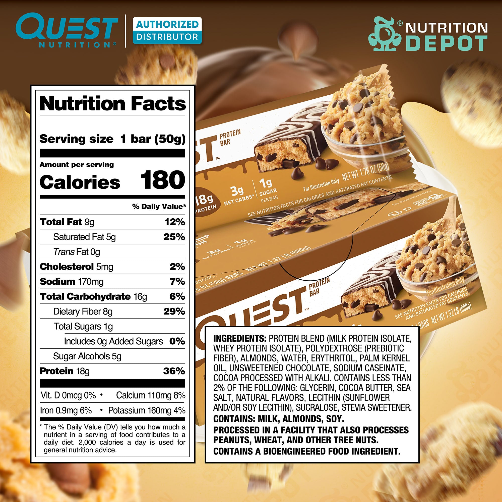 โปรตีนบาร์ Quest Protein Bar - Dipped Choc Chip Cookie Dough 1 Box (12 Bars)