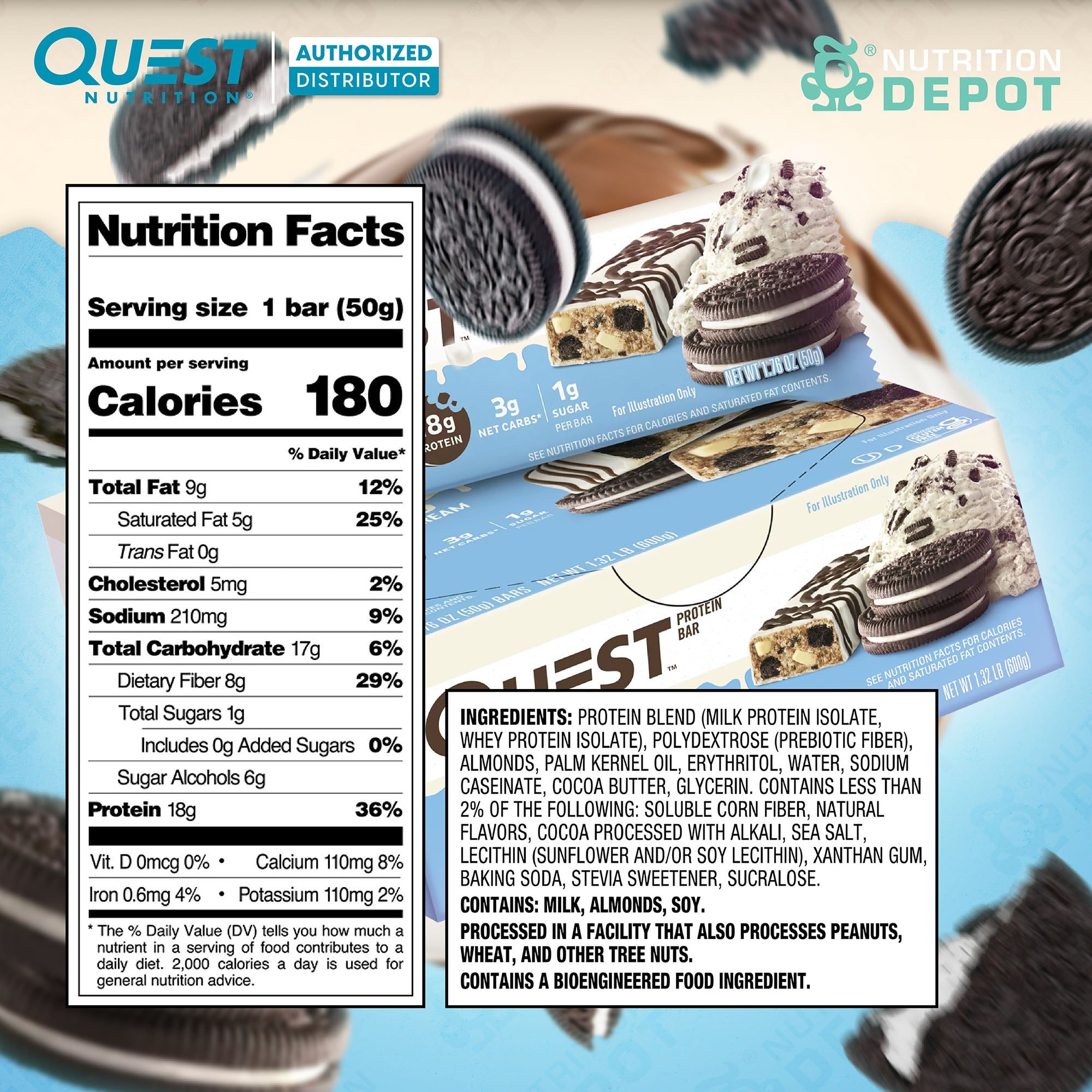 Quest Protein Bar - Dipped Cookie n Cream 1 Box (12 Bars)