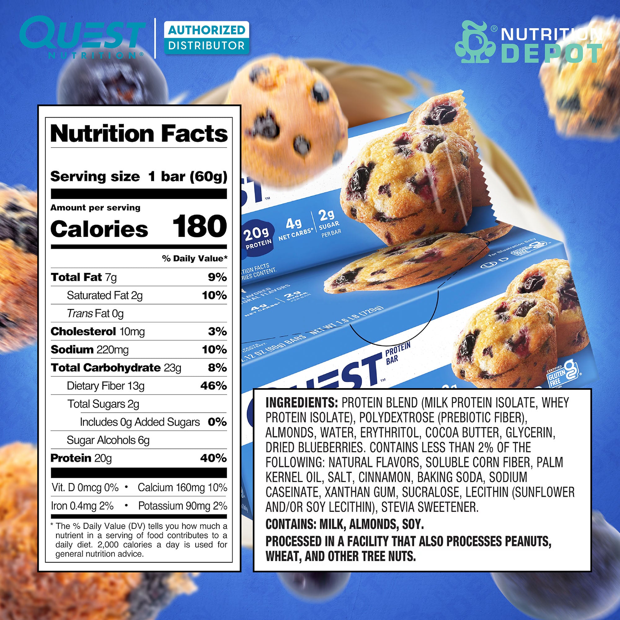 Quest Protein Bar - Blueberry Muffin 1 Box (12 Bars)