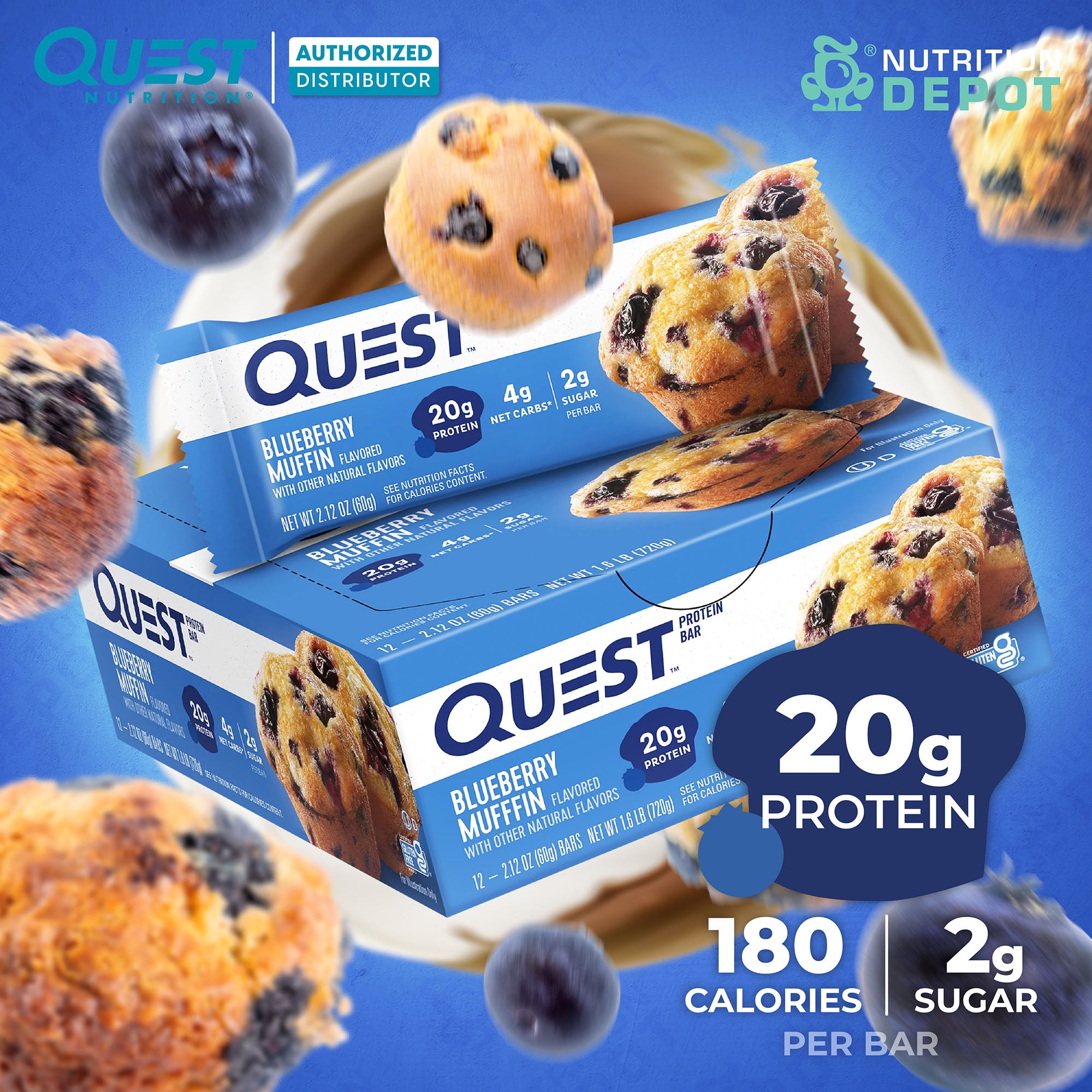 Quest Protein Bar - Blueberry Muffin 1 Box (12 Bars)