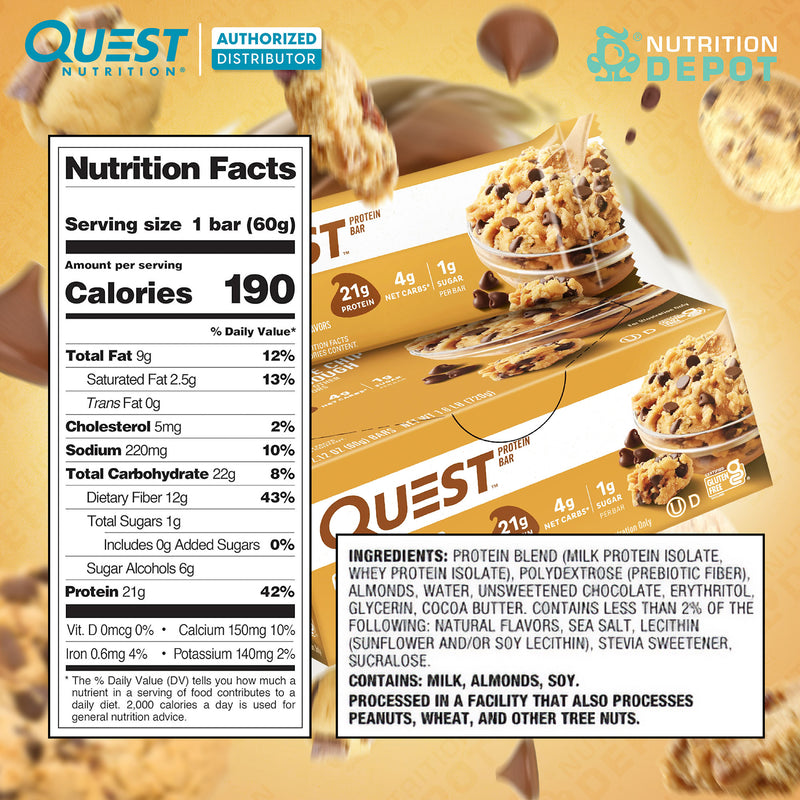 Quest Protein Bar - Chocolate Chip Cookie Dough 1 Box (12 Bars)