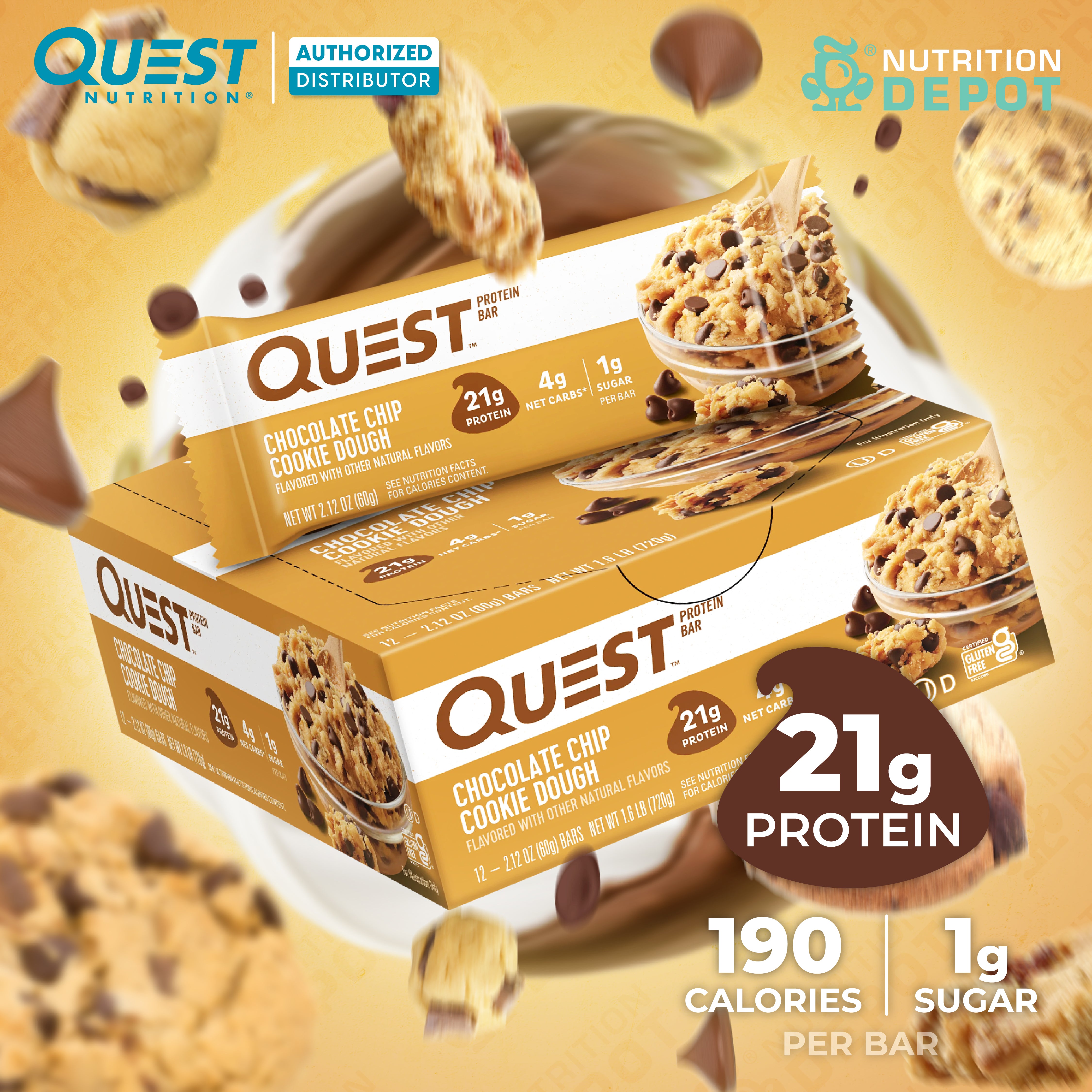 Quest Protein Bar - Chocolate Chip Cookie Dough 1 Box (12 Bars)