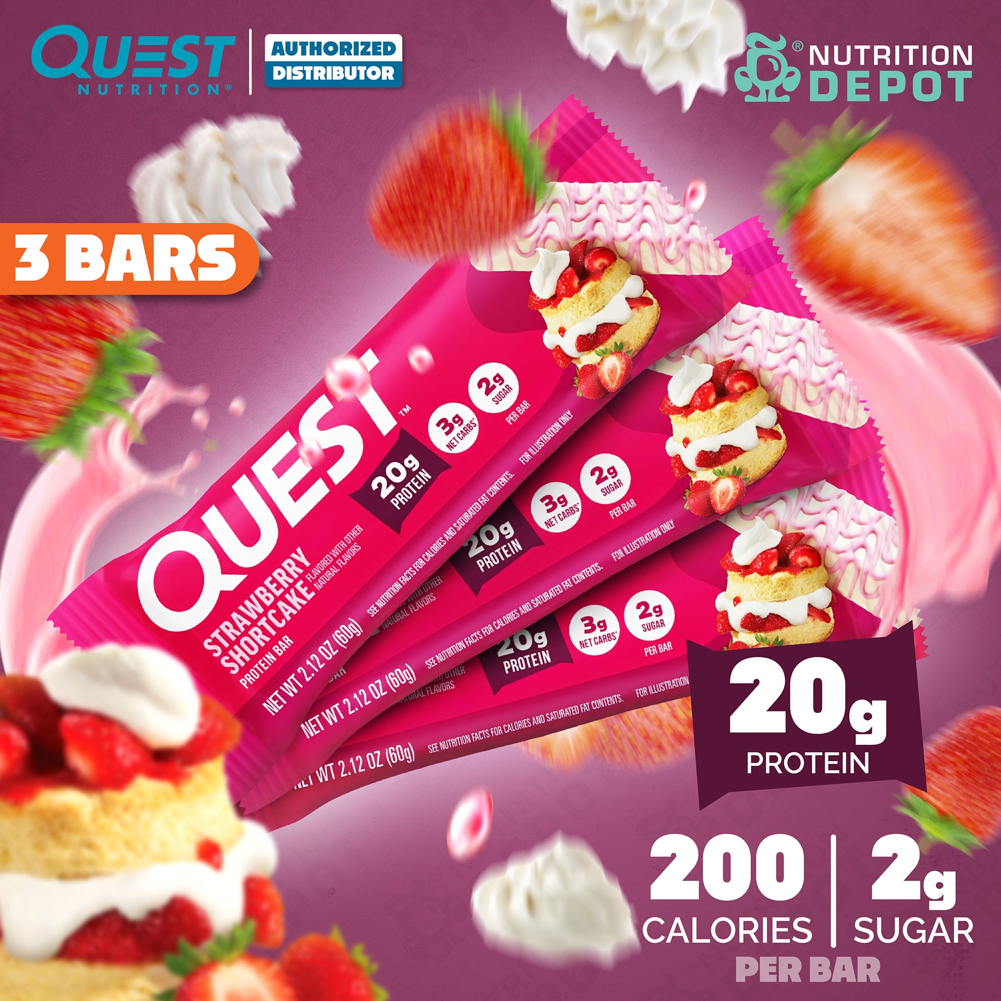 โปรตีนบาร์ Quest Protein Bar - Strawberry Shortcake 3 Bars