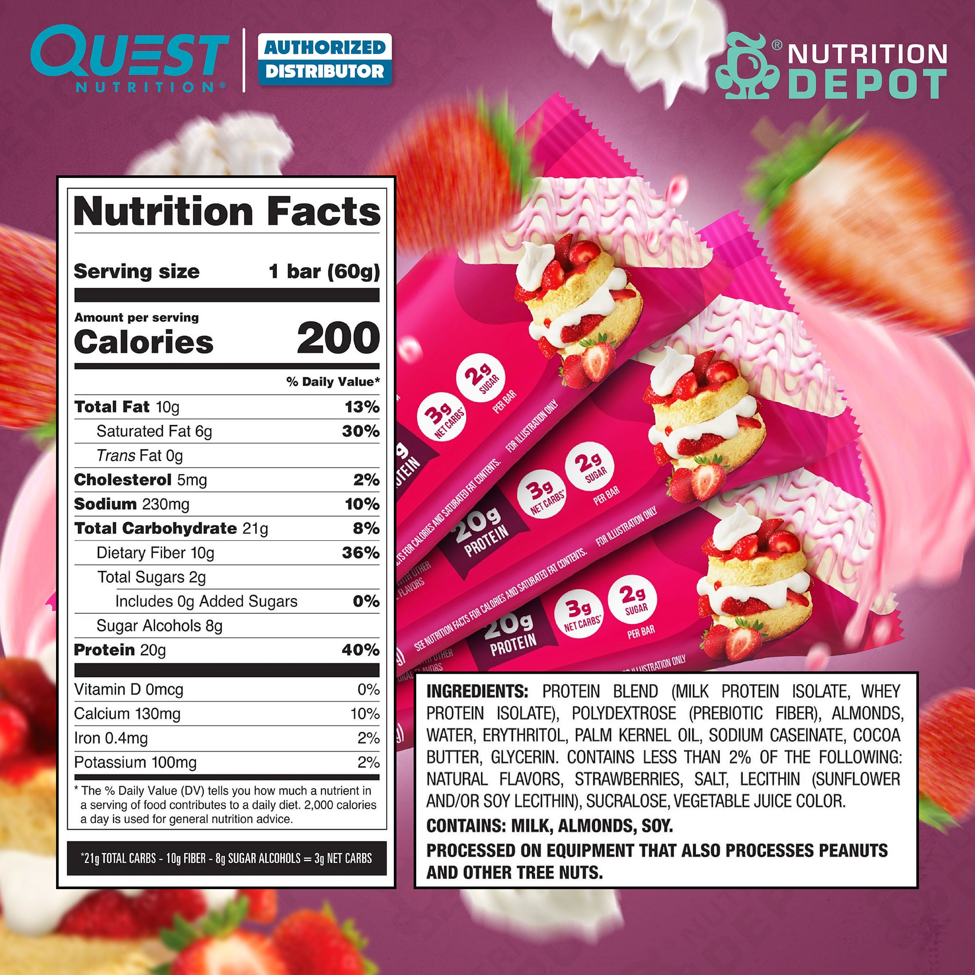 โปรตีนบาร์ Quest Protein Bar - Strawberry Shortcake 3 Bars