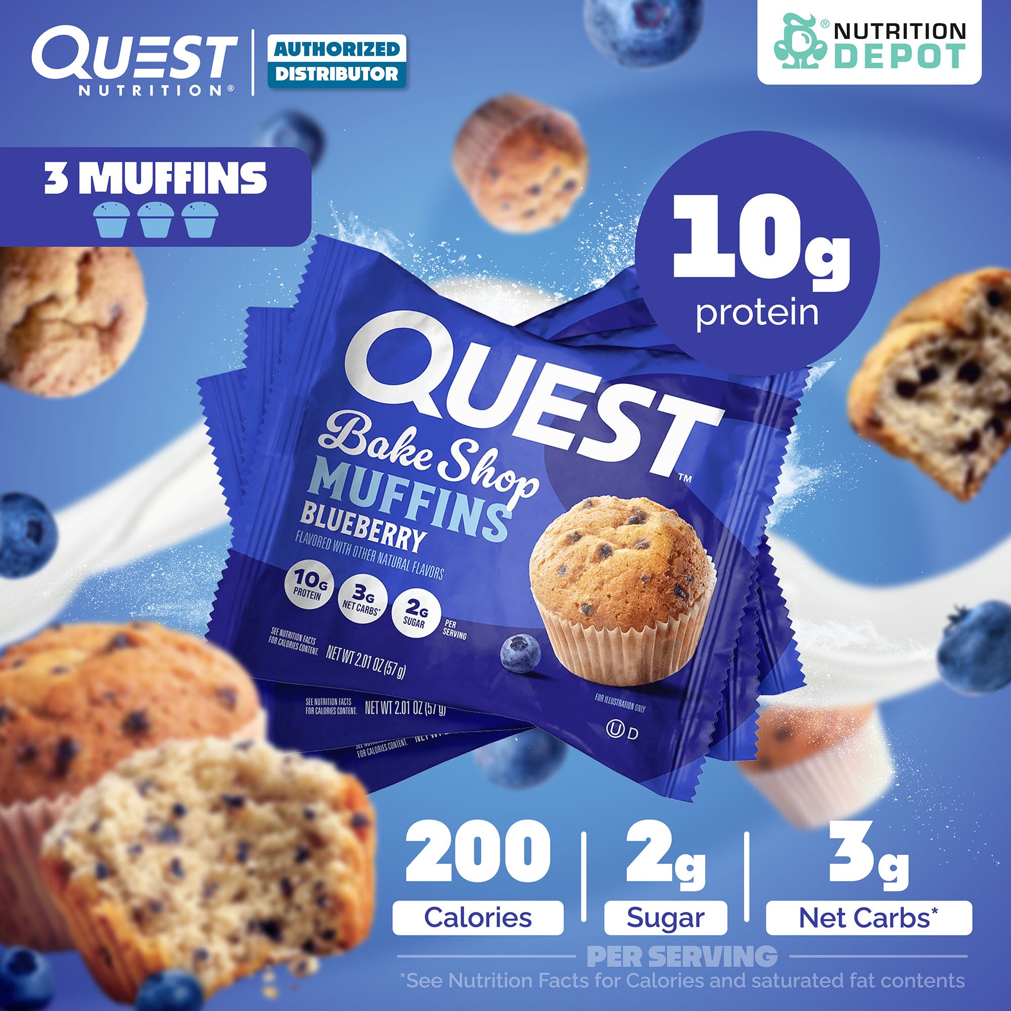 Quest Protein Bake Shop - Muffins Blueberry 3 Muffins