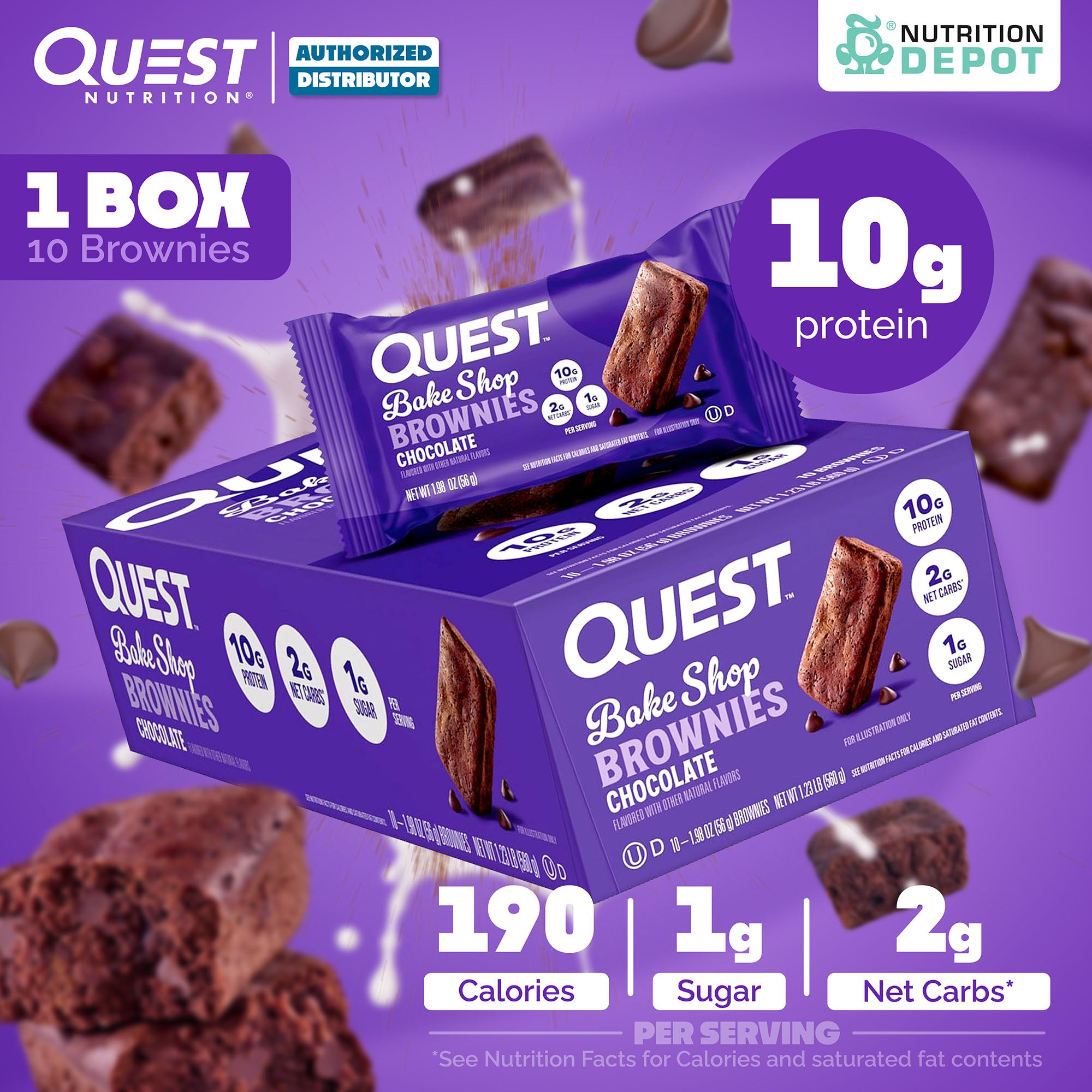 Quest Protein Bake Shop - Brownies Chocolate 1 Box (10 Brownies)