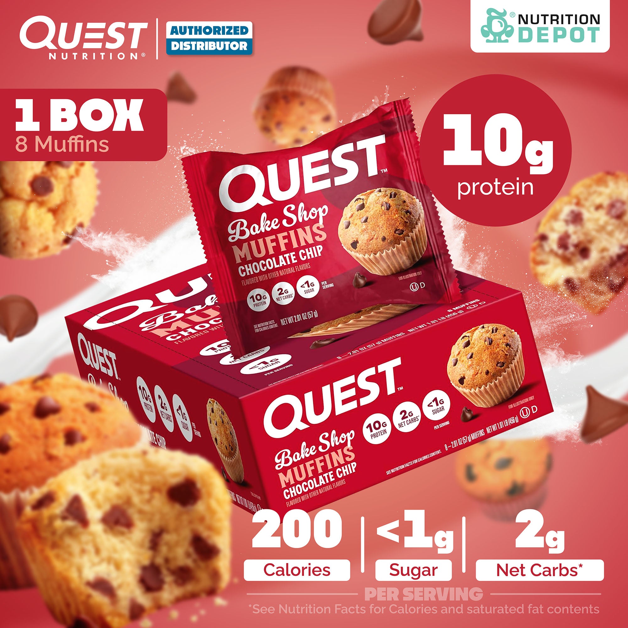 Quest Protein Bake Shop - Muffins Chocolate Chip 1 Box (8 Muffins)