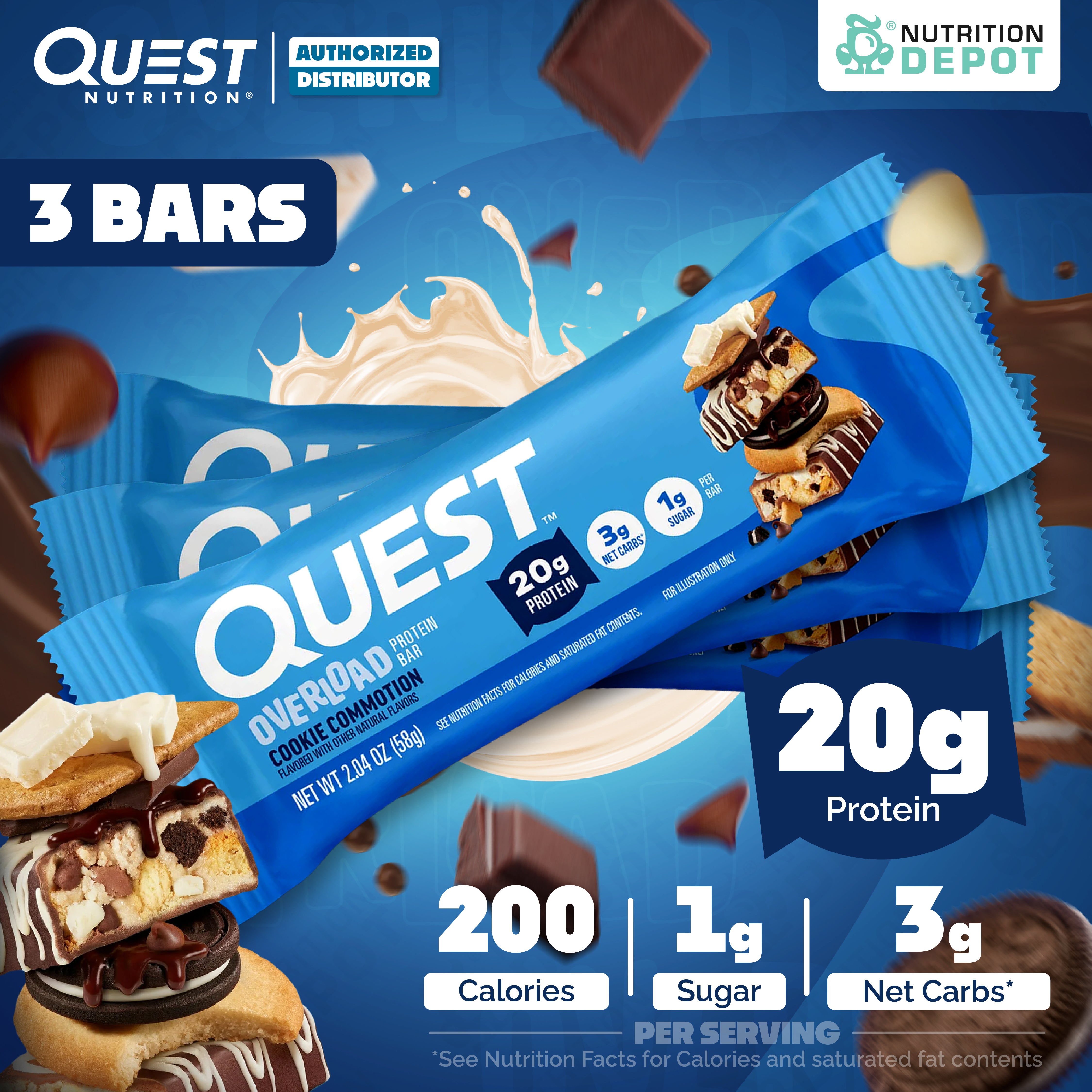 โปรตีนบาร์ Quest Protein Bar - Overload Cookie Commotion 3 Bars