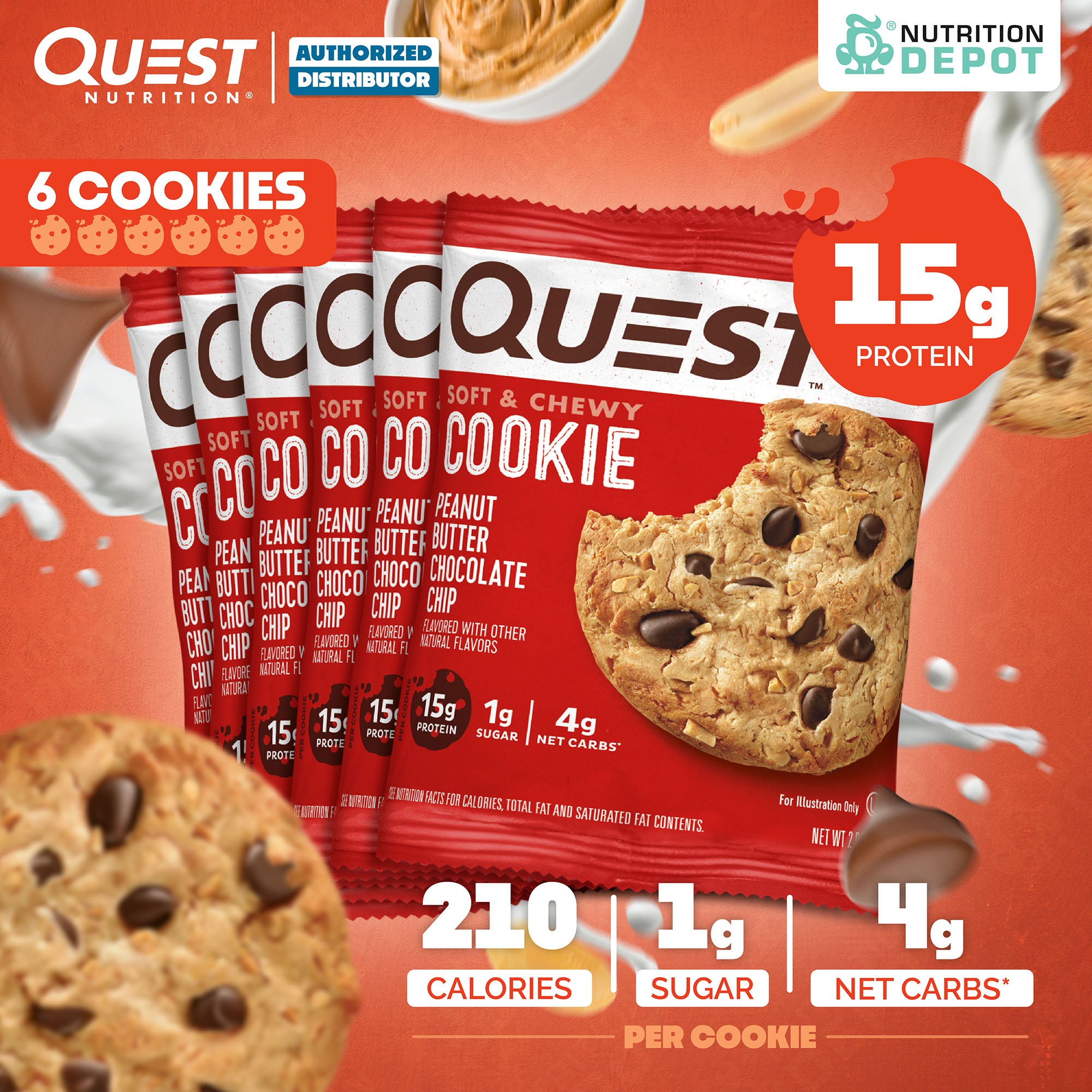 โปรตีนคุกกี้ Quest Protein Cookie Peanut Butter Chocolate Chip 6 Pieces