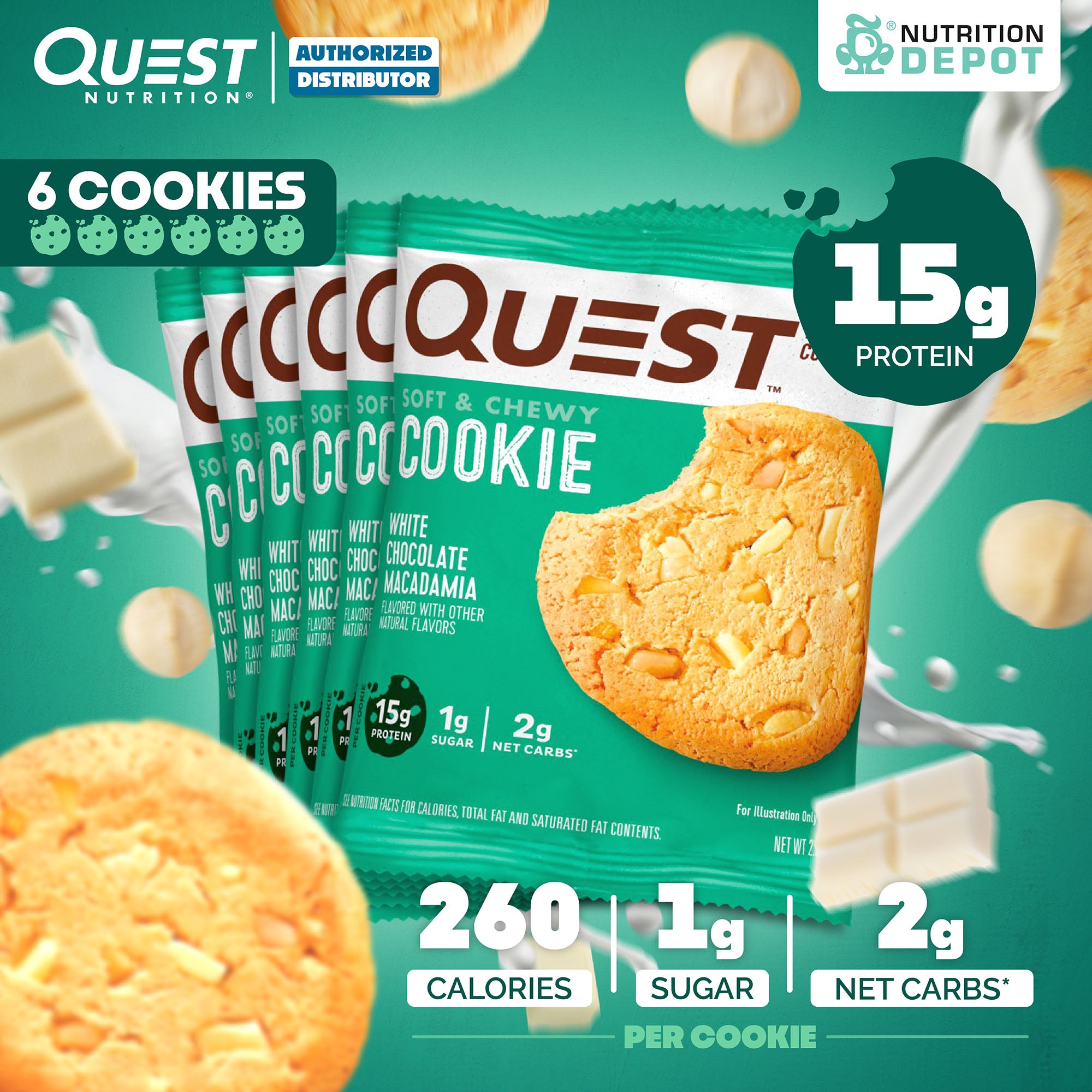 โปรตีนคุกกี้ Quest Protein Cookie White Chocolate Macadamia 6 Pieces