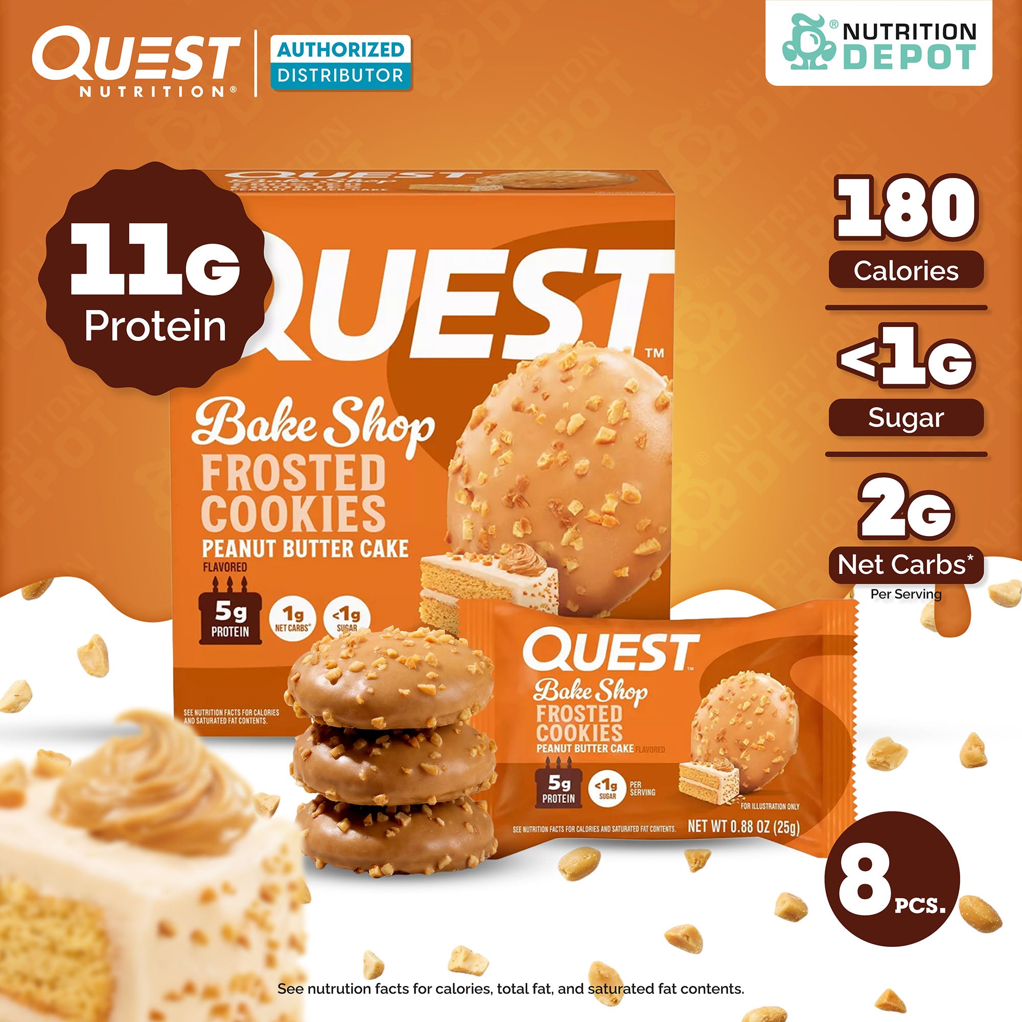 Quest Protein Frosted Cookie Peanut Butter Cake - 1 Box (8 Pieces)