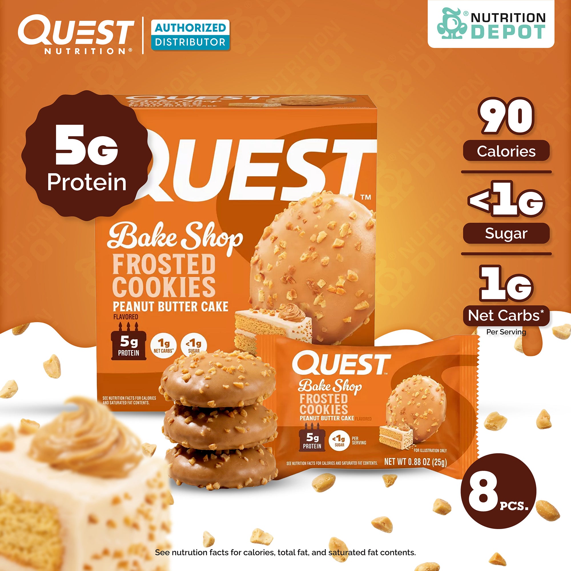 Quest Protein Frosted Cookie Peanut Butter Cake - 1 Box (8 Pieces)