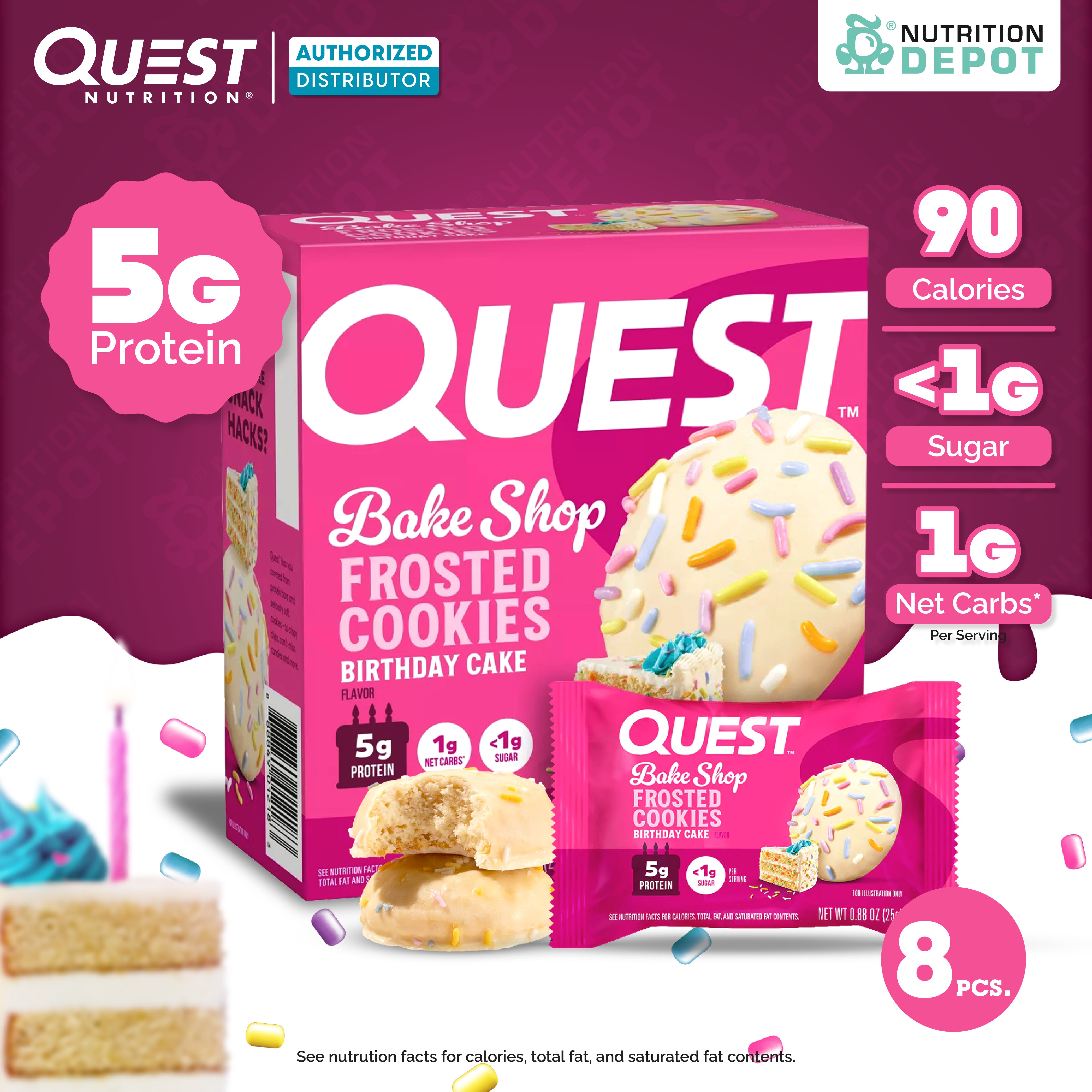 Quest Protein Frosted Cookie Birthday Cake - 1 Box (8 Pieces)
