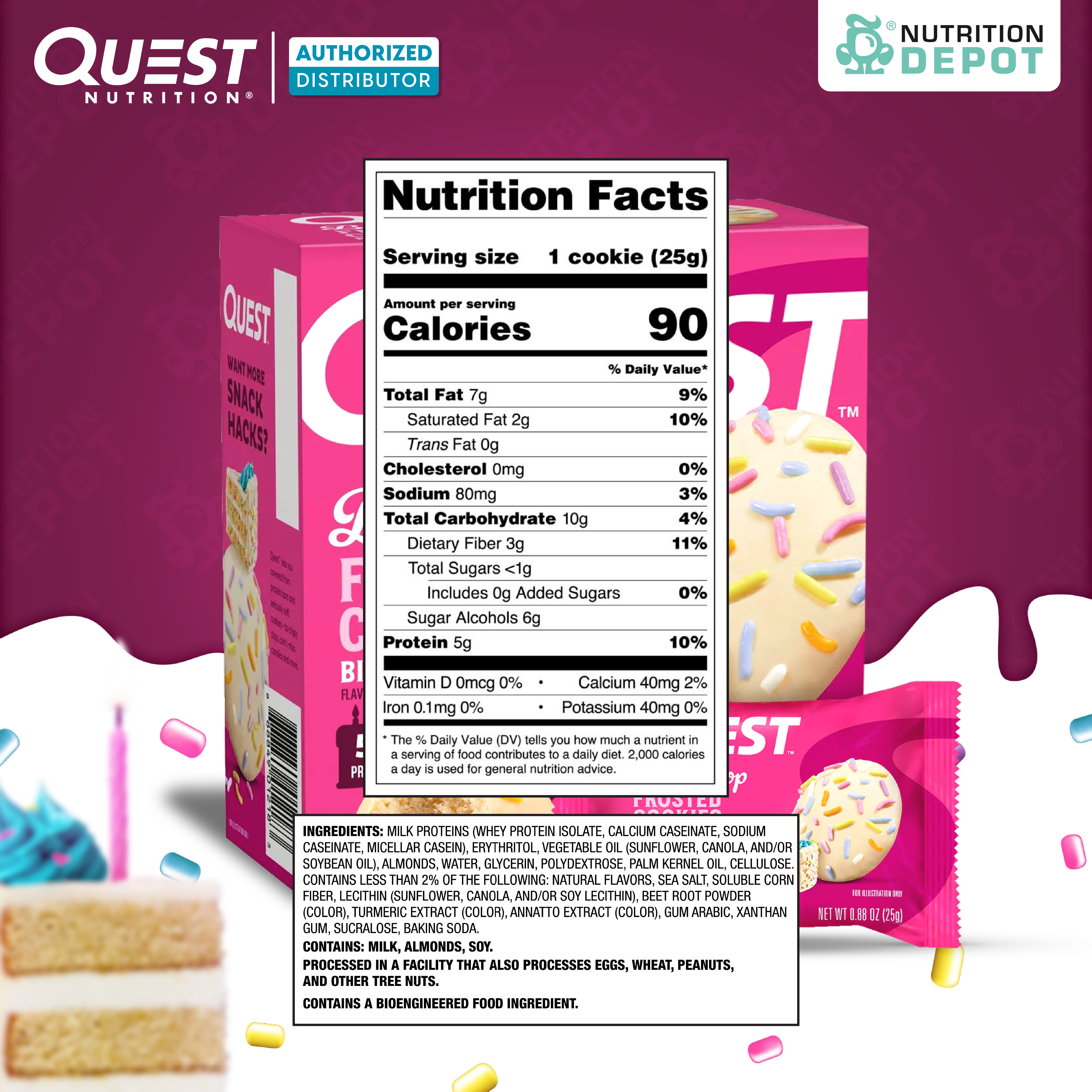 Quest Protein Frosted Cookie Birthday Cake - 1 Box (8 Pieces)