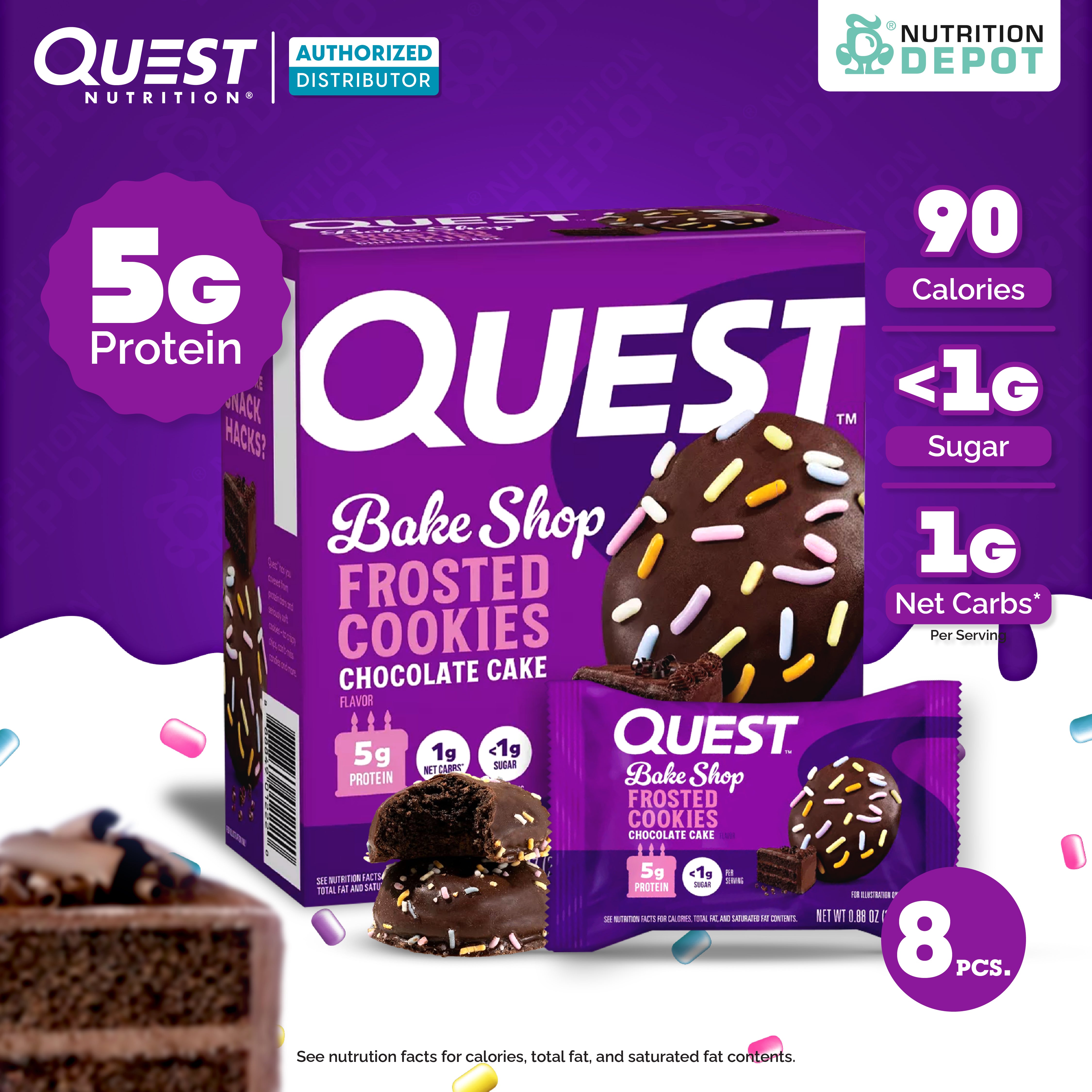 Quest Protein Frosted Cookie Chocolate Cake - 1 Box (8 Pieces)