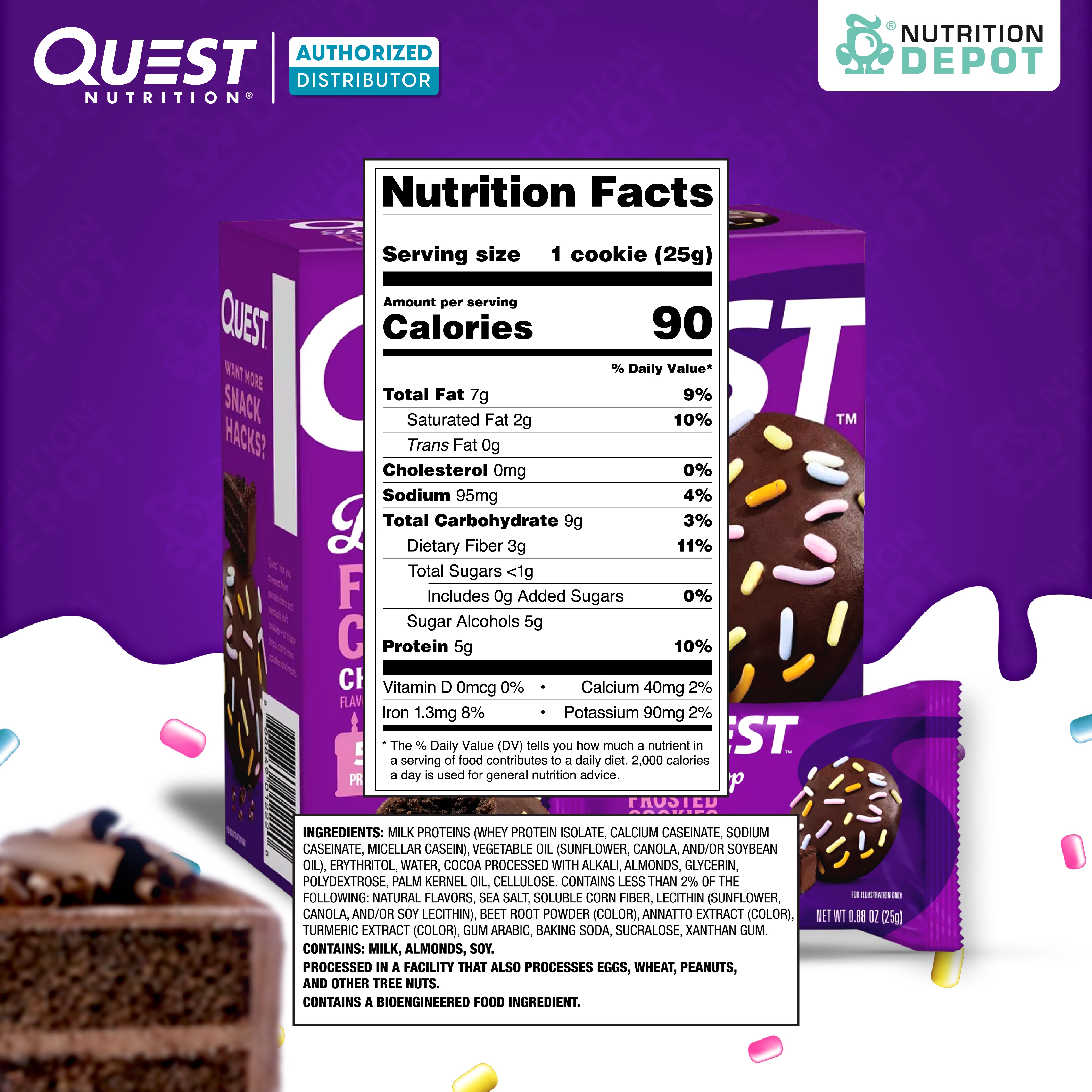 Quest Protein Frosted Cookie Chocolate Cake - 1 Box (8 Pieces)