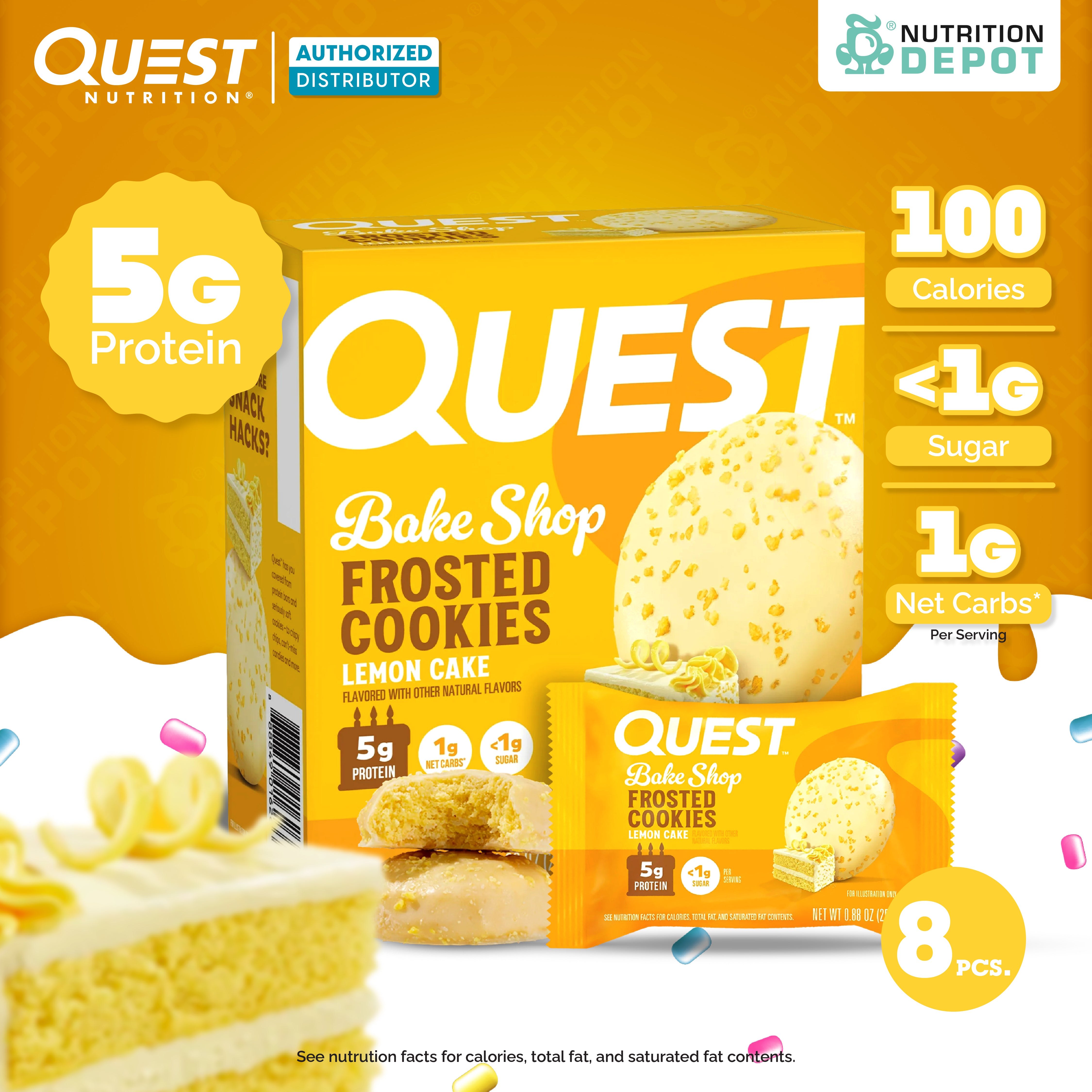 Quest Protein Frosted Cookie Lemon Cake - 1 Box (8 Pieces)