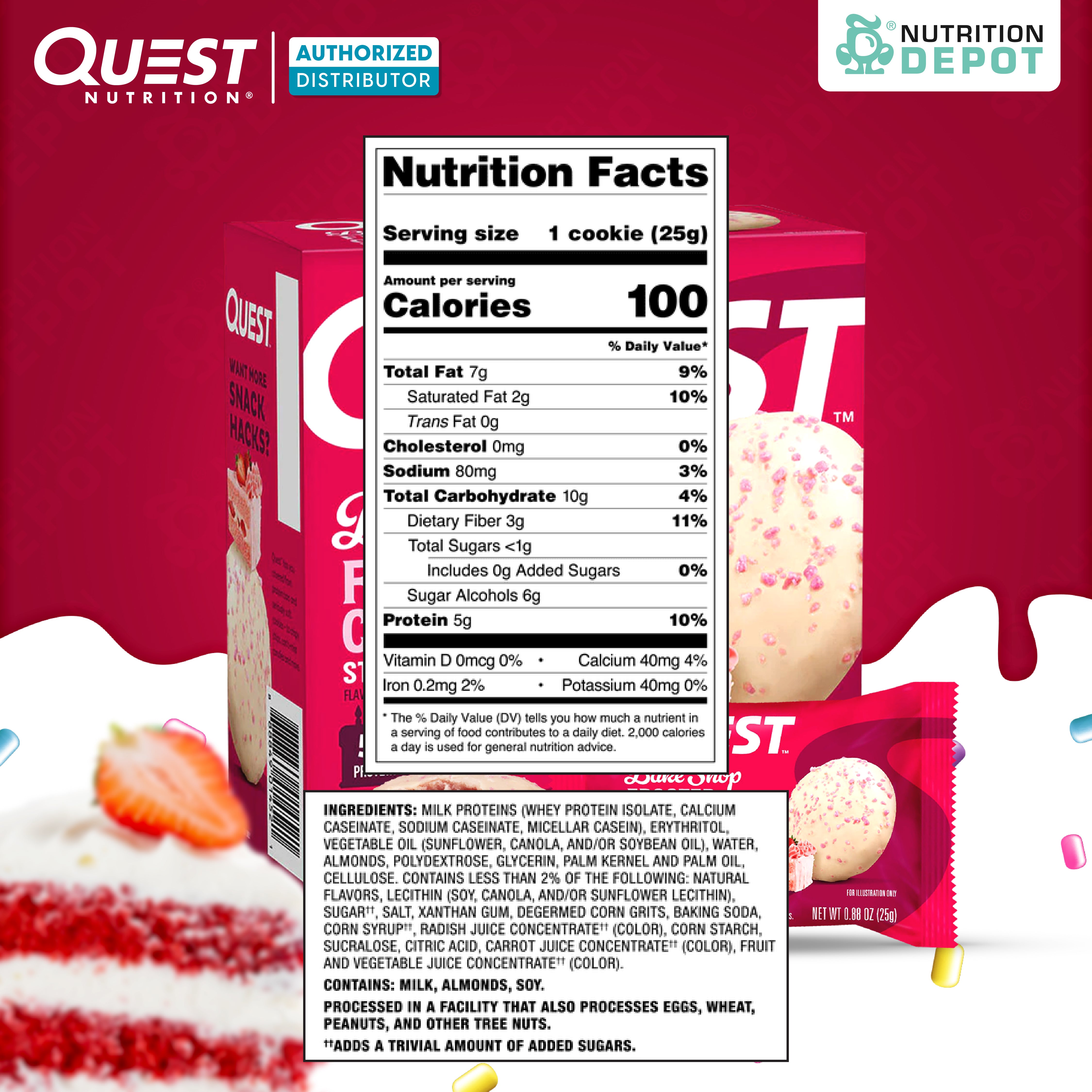 Quest Protein Frosted Cookie Strawberry Cake - 1 Box (8 Pieces)