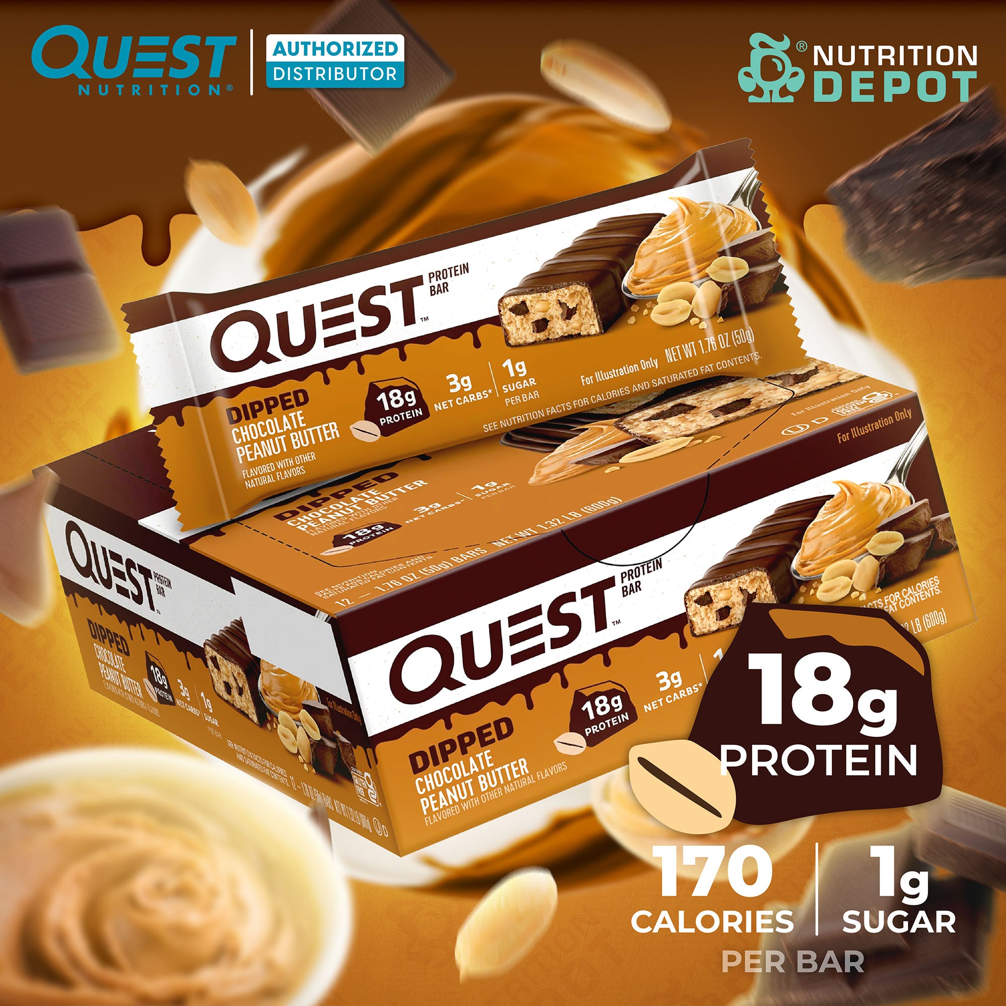 โปรตีนบาร์ Quest Protein Bar - Dipped Chocolate Peanut Butter 1 Box (12 Bars)