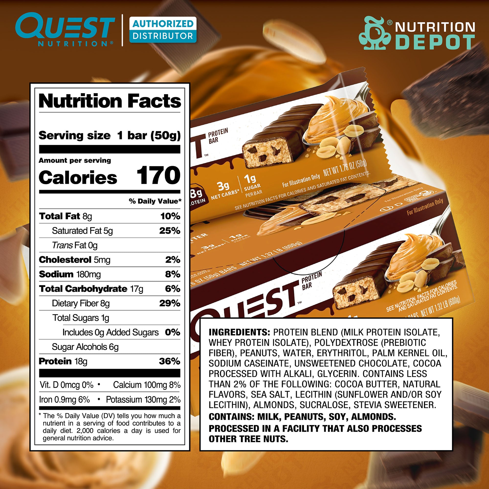 โปรตีนบาร์ Quest Protein Bar - Dipped Chocolate Peanut Butter 1 Box (12 Bars)
