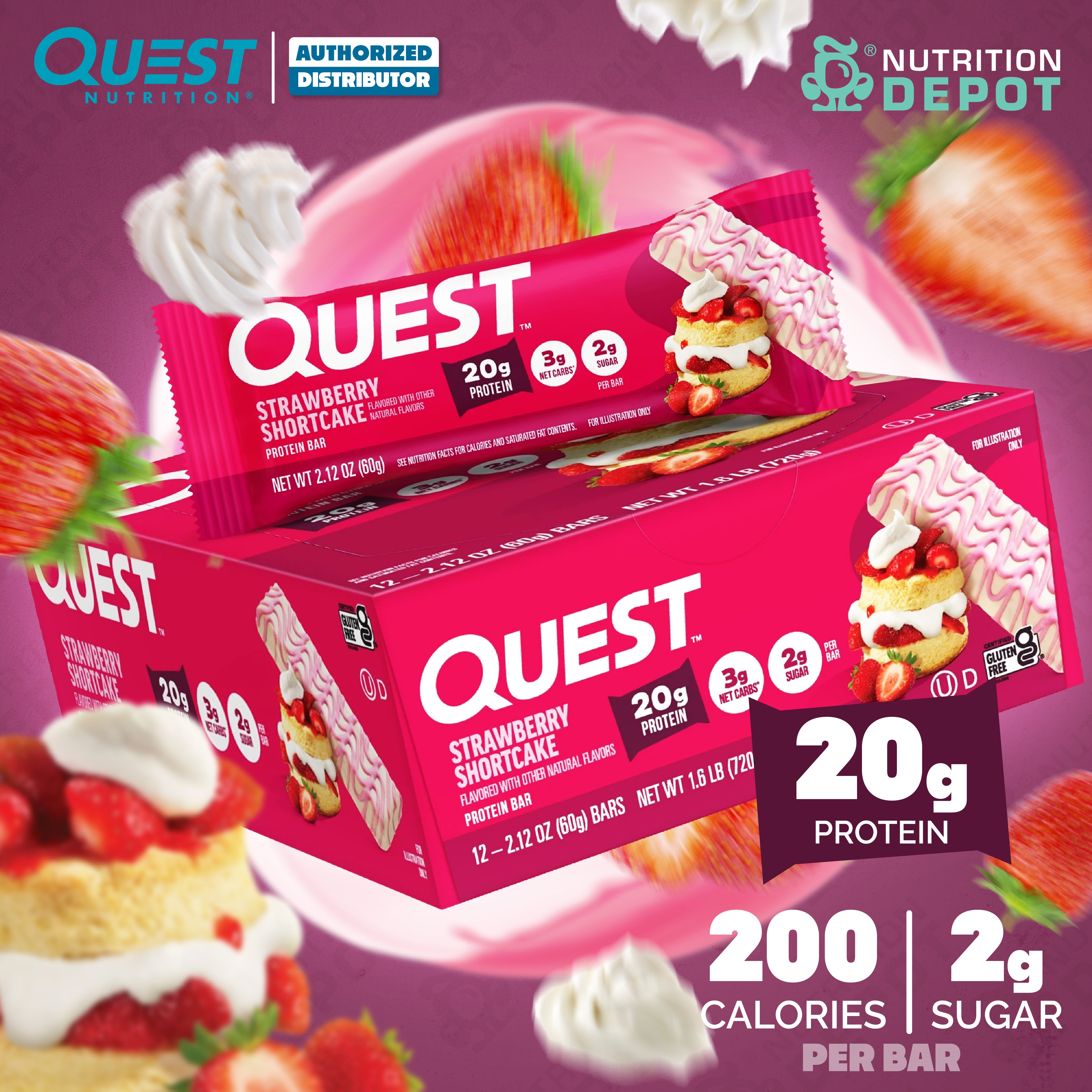 โปรตีนบาร์ Quest Protein Bar - Strawberry Shortcake 1 Box (12 Bars)