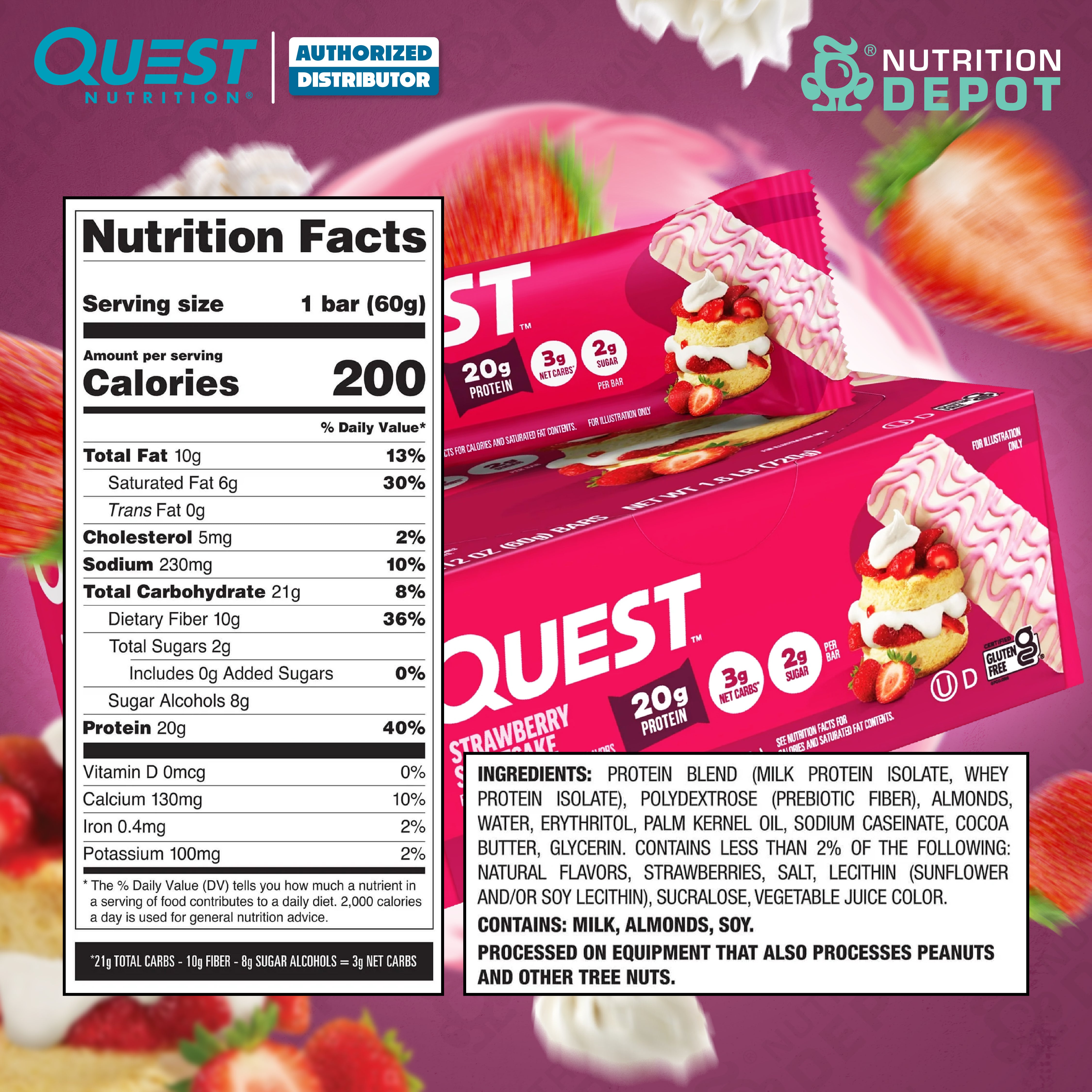 โปรตีนบาร์ Quest Protein Bar - Strawberry Shortcake 1 Box (12 Bars)