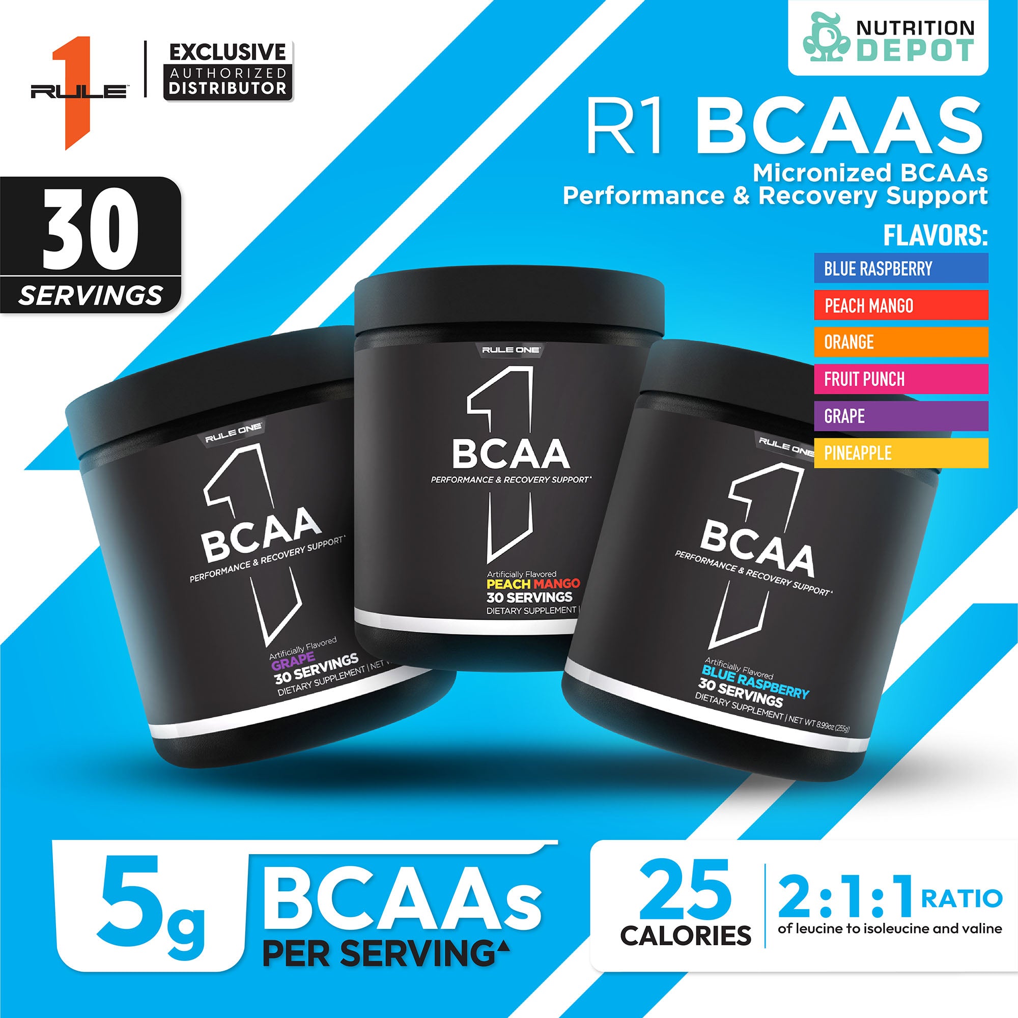 Rule1 Micronized BCAA 30 Servings - Pineapple กรดอะมิโนป้องกันการสลายตัวของกล้ามเนื้อ